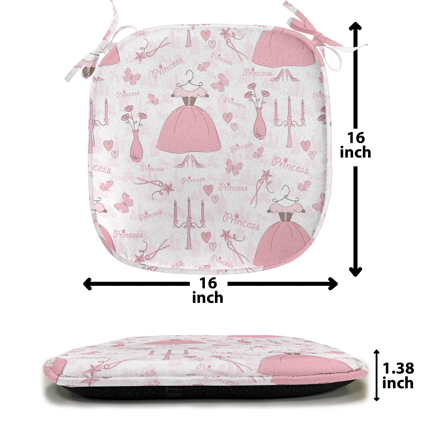 Ambesonne 12-Piece Cartoon Chair Cushion Set - Non-Slip Seat Pads with Mystic Candle & Bouquet Dress Pattern (16