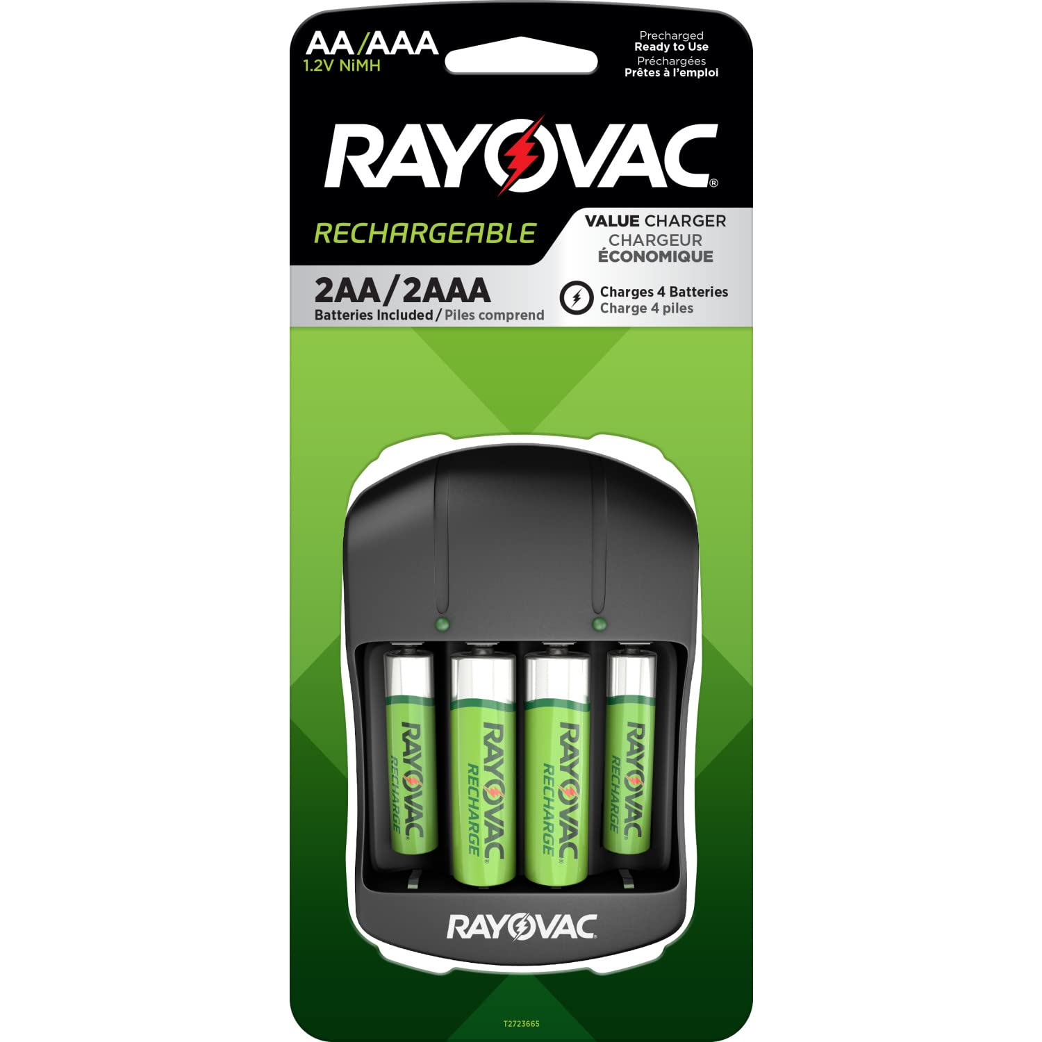 Rayovac AA & AAA Rechargeable Batteries with Charger - 4 Pack (2 AA + 2 AAA) - High Capacity NiMH Batteries for Cameras, Toys, Flashlights & Electronics - Eco-Friendly Power Solution