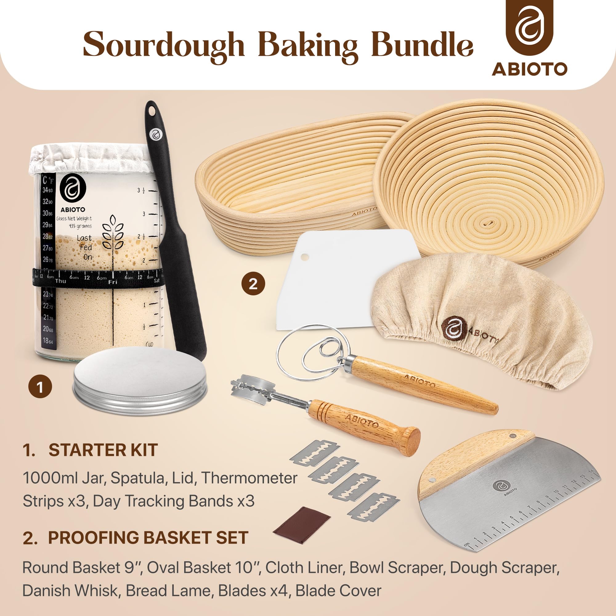 Ultimate Sourdough Bread Baking Kit - Complete Starter Kit with Proofing Baskets, Dough Jar, Bread Lame, Scrapers & Danish Whisk for Homemade Artisan Bread | Perfect for Beginners, Bakers & Bread Making Enthusiasts | Ideal for Home Baking, Gifts & Culinary Classes