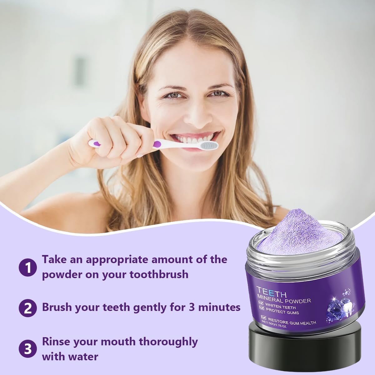 2pcs Teeth Restoration Mineral Powder - Natural Tooth Strengthening & Gum Care, Fresh Breath (50g/1.76 oz) for Daily Oral Hygiene & Whitening - Perfect for Home, Travel, and Dental Care Routine