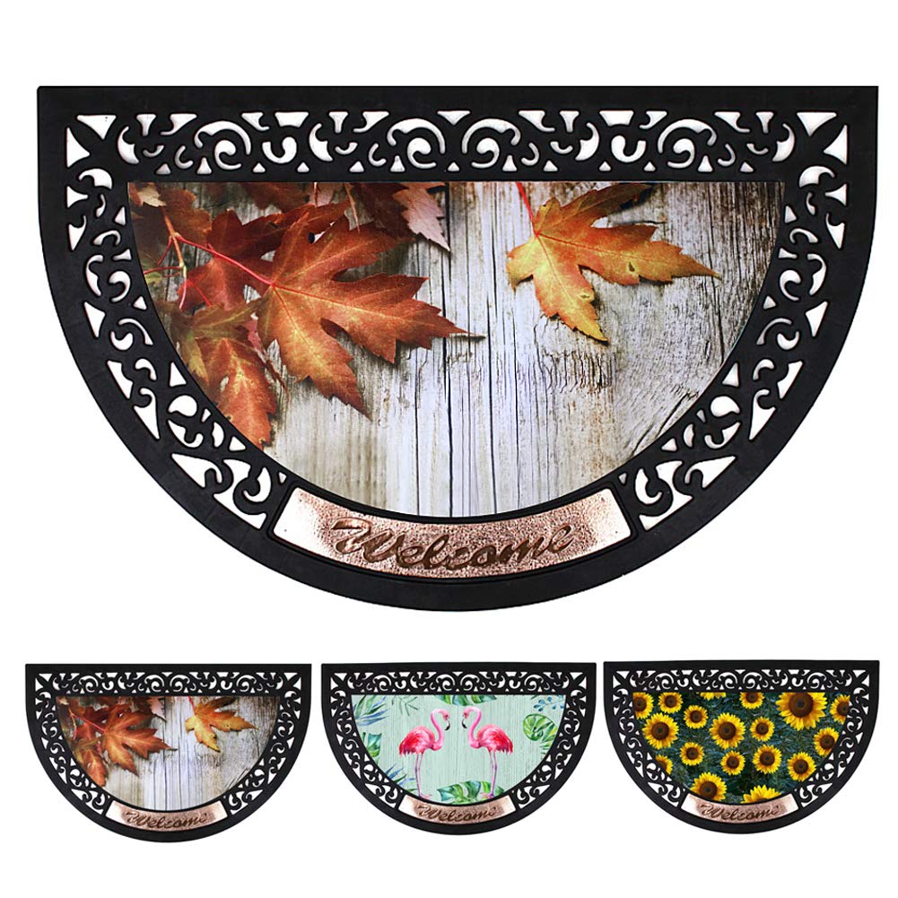 Half Round Welcome Doormat - Wrought Iron Rubber Non-Slip Entry Mat for Autumn/Fall Season - Indoor Outdoor Front Door Entrance Rug for Home Decor & Seasonal Greetings