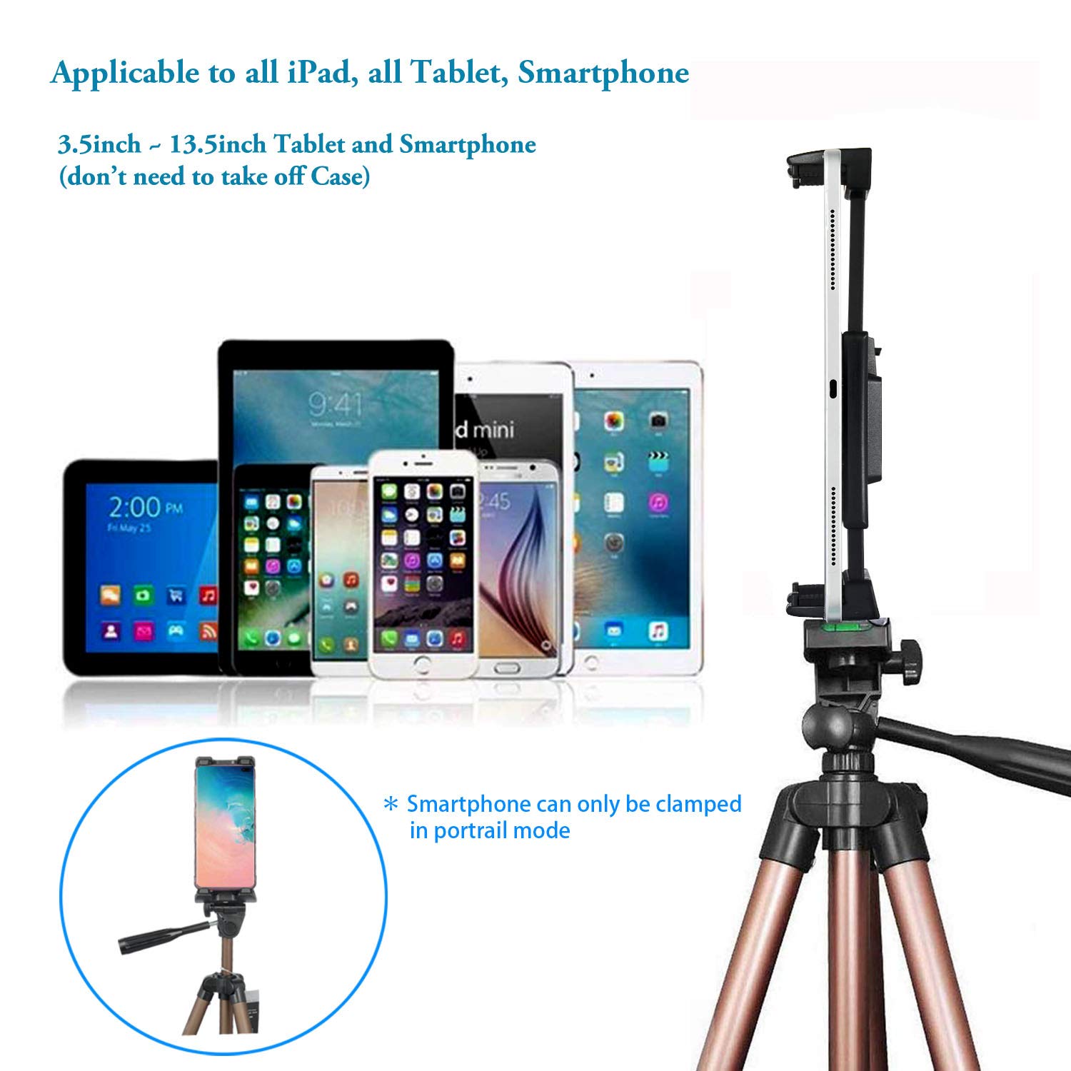 Universal Tablet Tripod Stand with Bluetooth Remote - 51in Lightweight Adjustable Phone Mount Holder for iPad Pro 12.9/11/10.5, iPad Air/Mini, Surface Pro, Galaxy Tab & 3.5-13.5