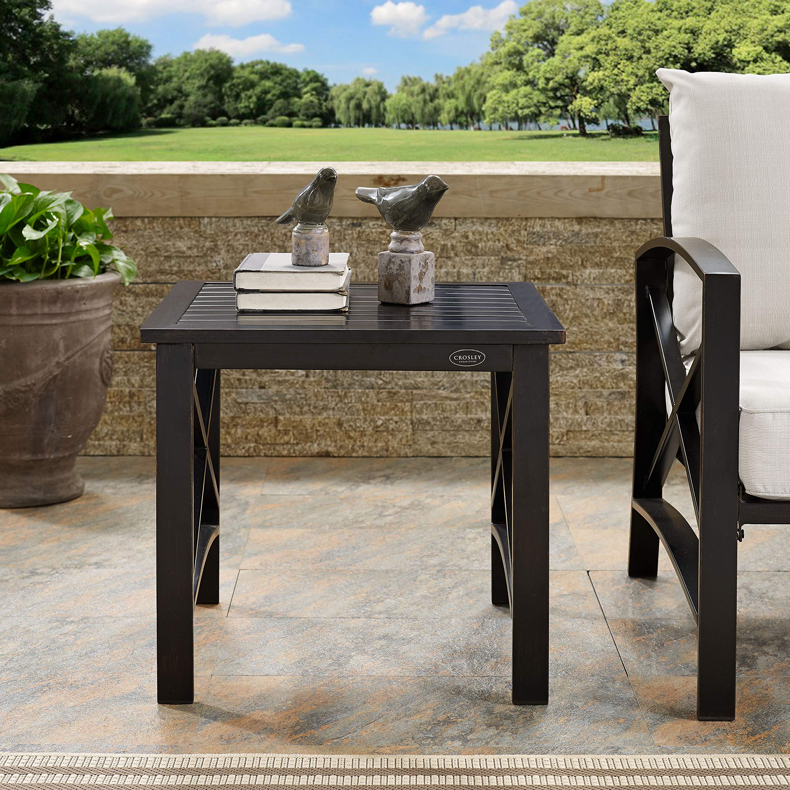 Crosley Kaplan Weather-Resistant Metal Outdoor Side Table - Oiled Bronze Finish - Perfect for Patio, Deck, Porch & Garden Furniture