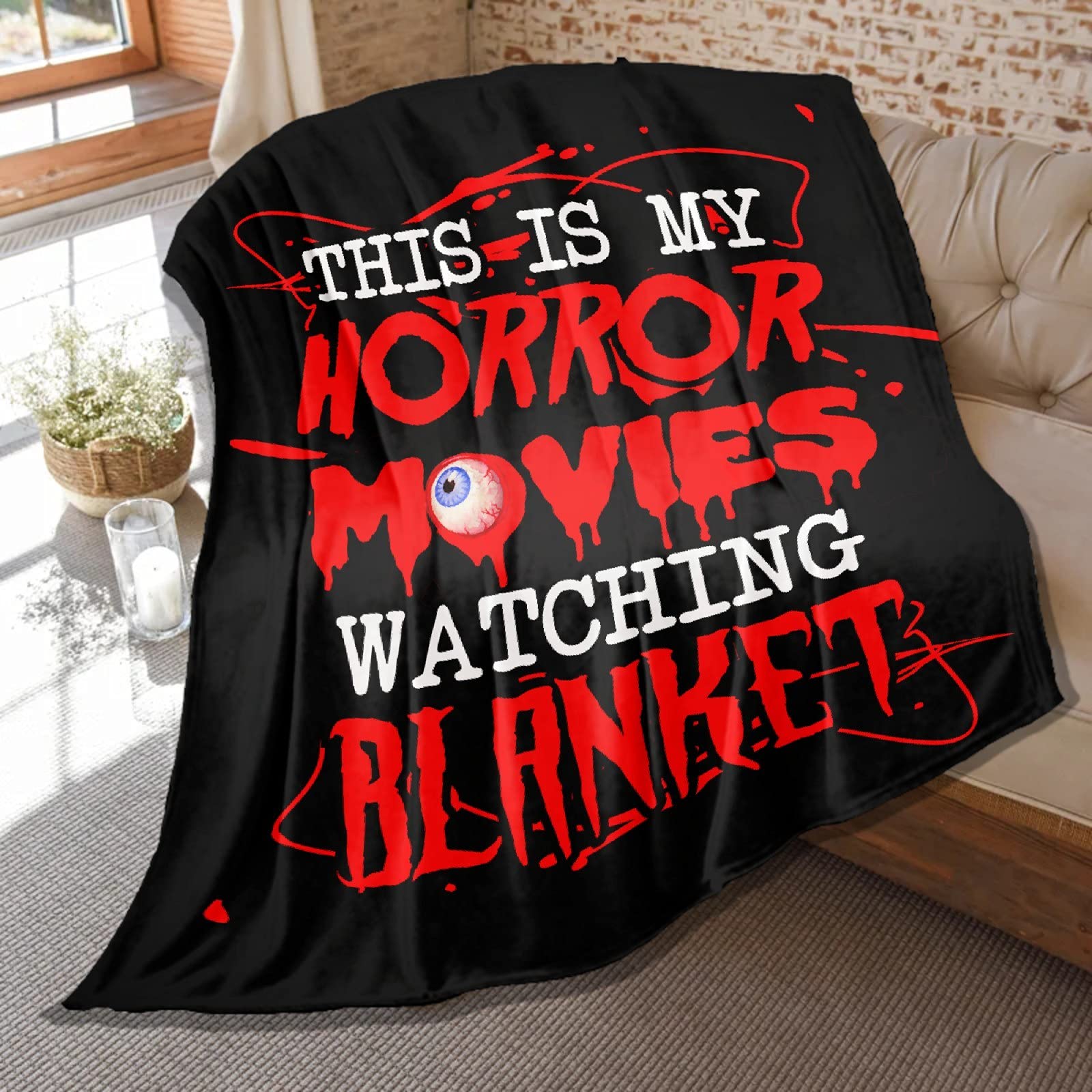 Soft Flannel Horror Movie Blanket - Lightweight Plush Throw for Women & Men, 120