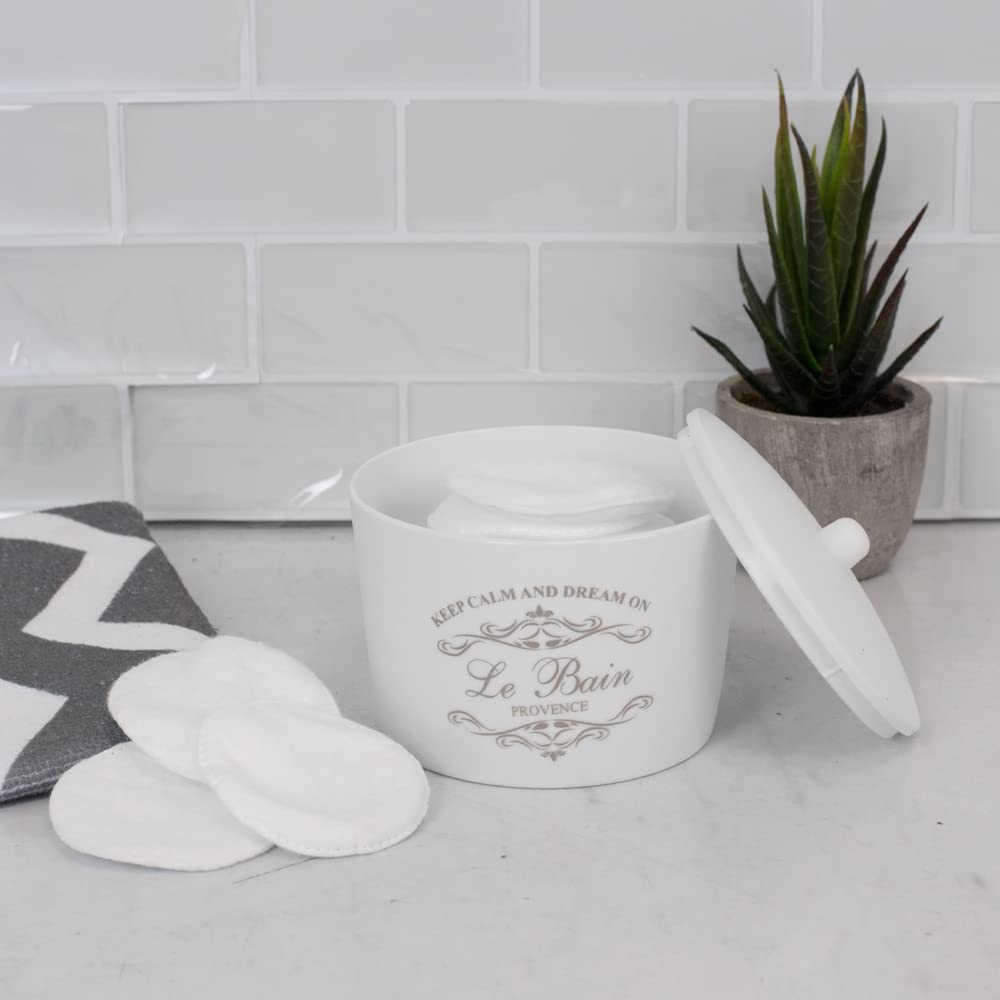 7-Piece Paris Bathroom Set (White) by Home Basics - Plastic Bathroom Accessories Kit with Tumbler, Toothbrush Holder, Soap Dish, Lotion Dispenser, Cotton Ball Holder, Toilet Brush Holder & Wastebasket - Perfect for Modern Bathroom Decor & Organization