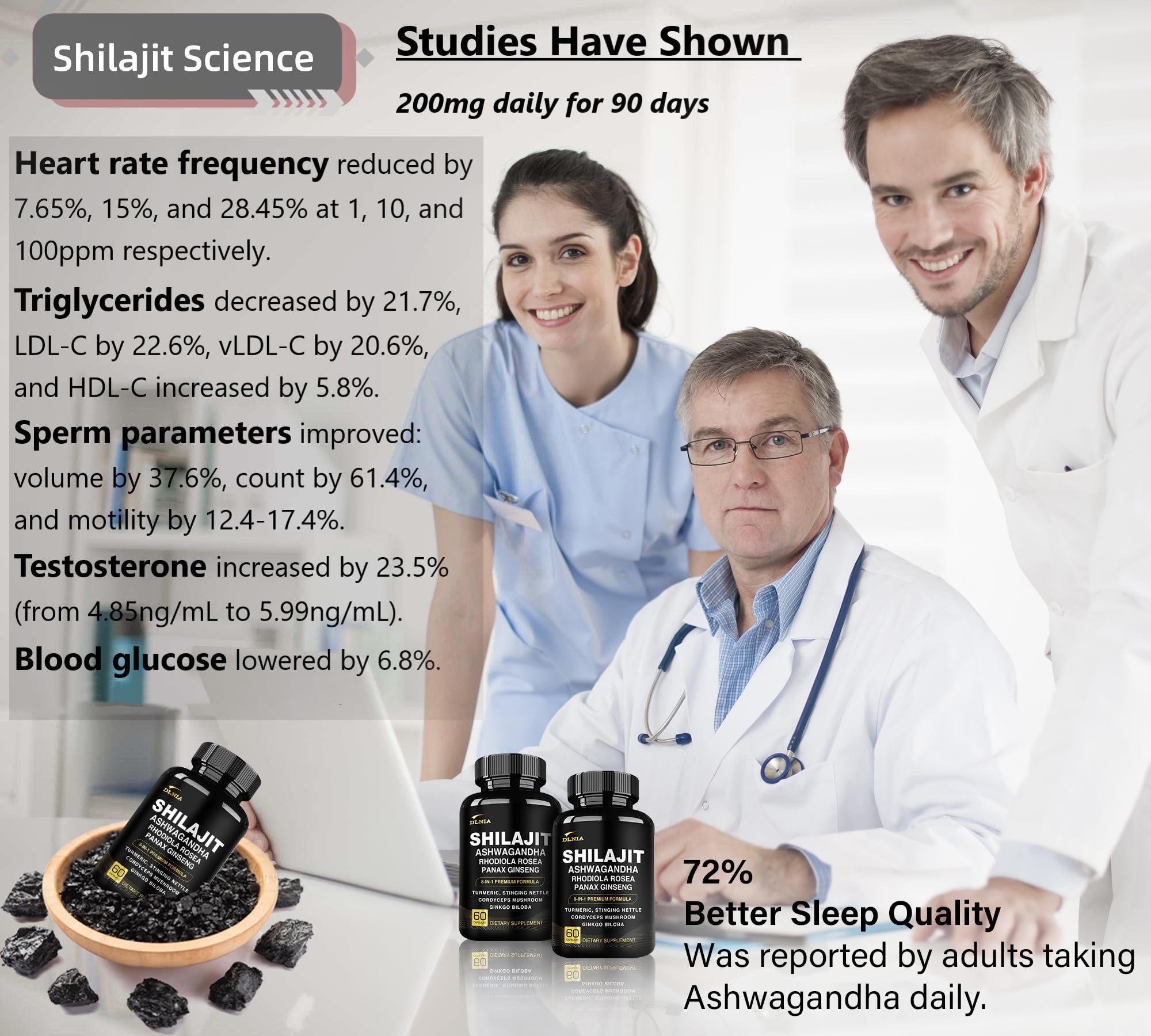 8-in-1 Himalayan Shilajit Supplement for Men with Ashwagandha, Rhodiola Rosea, Ginseng & Turmeric - Organic Mushroom Extract for Immune Support, Energy Boost, Focus & Better Sleep - Stress Relief & Mental Clarity for Workouts & Daily Performance