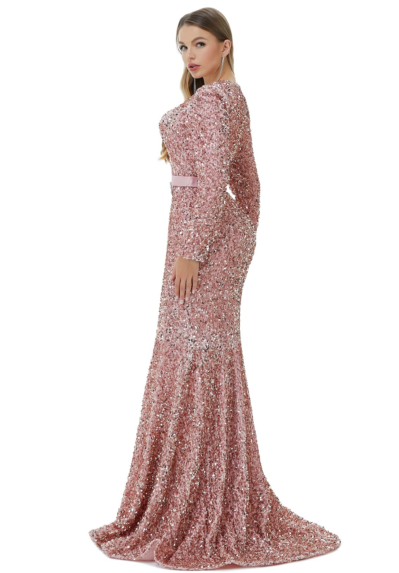 Sparkly Datangep Women's Sequin Mermaid Evening Dress Long Sleeve Formal Gown for Prom, Party, Bridesmaid & Special Occasions - Elegant Night Out & Wedding Guest Attire