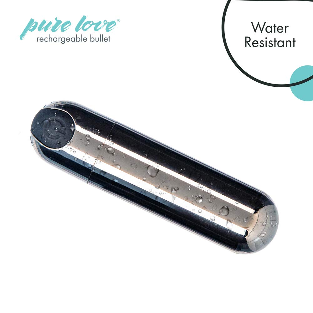 Pure Love Rechargeable Waterproof Bullet Vibrator - 3 Inch Smoky Silver Adult Sex Toy for Women - Perfect for Solo Play & Couples Intimacy