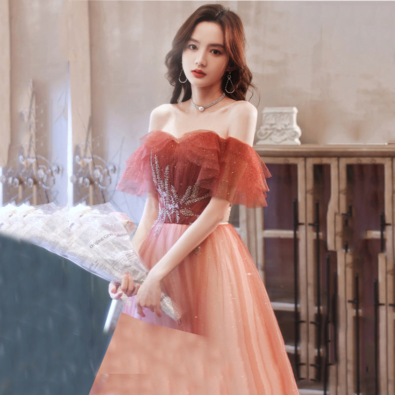 Gradient Shiny Red Prom Dress with Beaded A-Line Tulle Skirt - Elegant Formal Party Gown for Homecoming, Quinceañera & Evening Events - Style 703