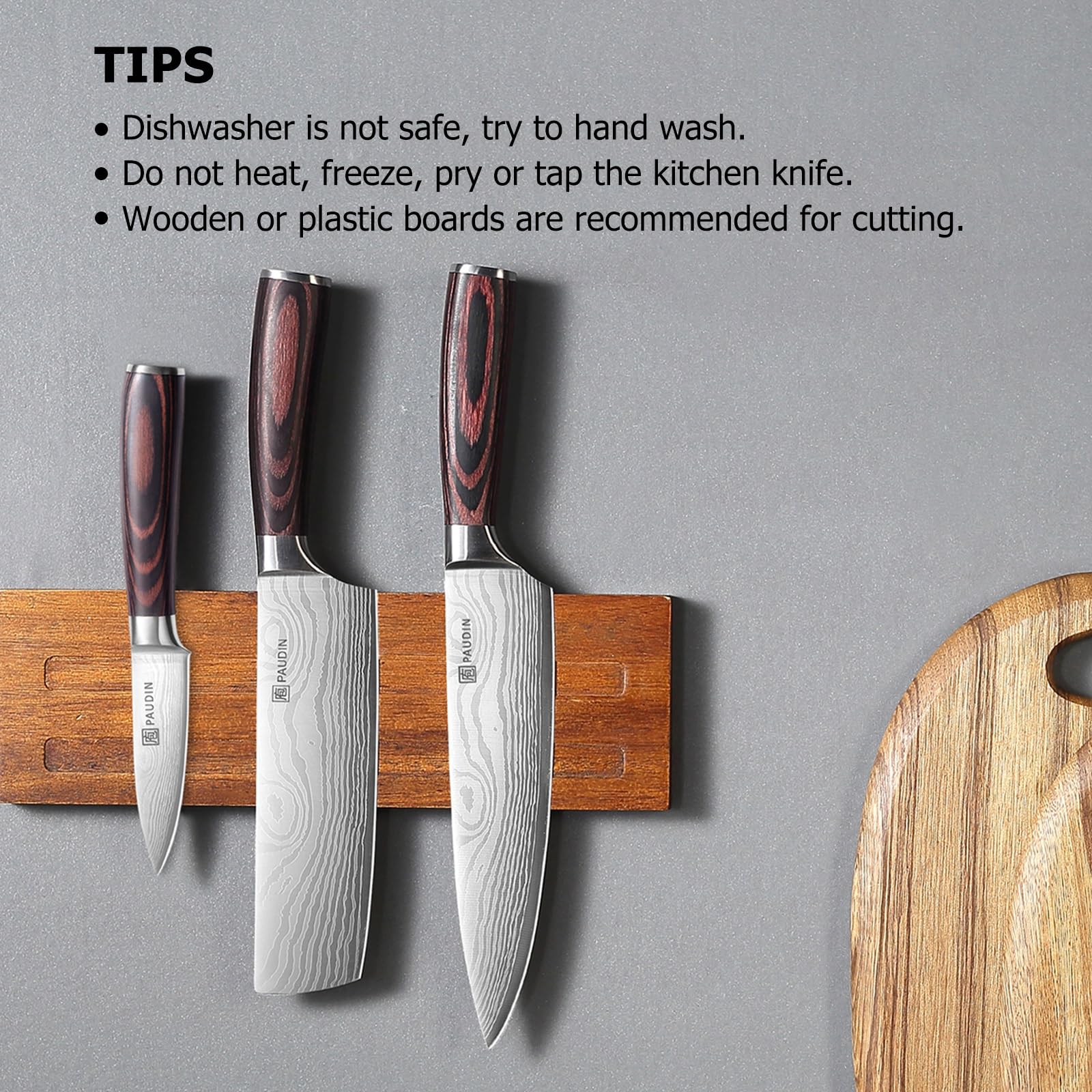 PAUDIN 3-Piece Professional Chef Knife Set - High Carbon Stainless Steel Kitchen Knives with Ultra Sharp Blades & Ergonomic Wooden Handle - Perfect for Home Cooking, Restaurant Use & Culinary Gifts