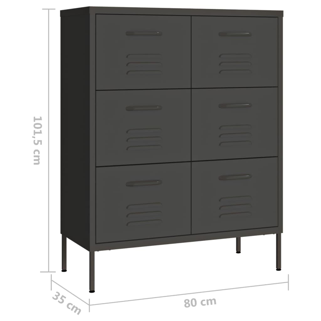 vidaXL Anthracite 6-Drawer Steel Storage Cabinet - Industrial Style Fully Extendable Drawers, Compact & Easy to Clean - 31.5
