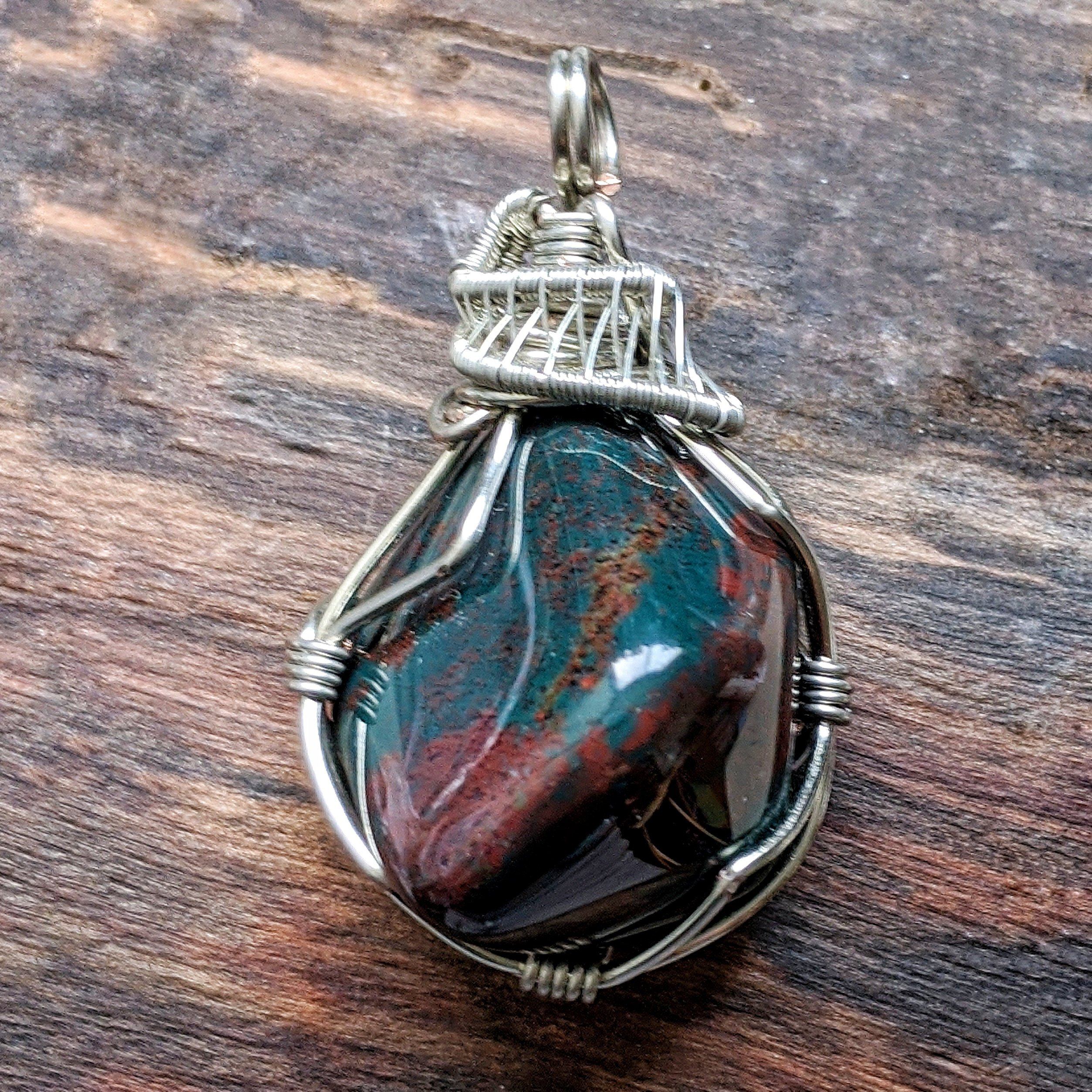 Natural Bloodstone Necklace with White Gold Plated Brass Pendant - Healing Crystal Jewelry for Women, Meditation & Energy Balancing