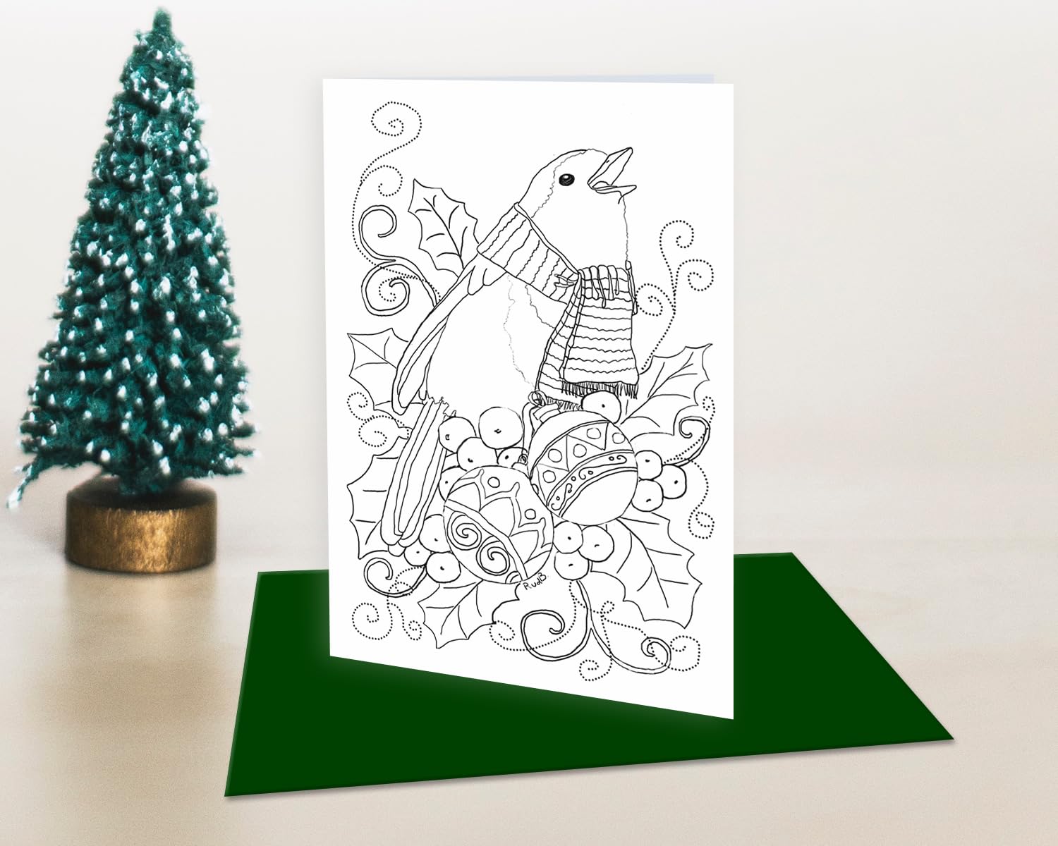 Adult Christmas Coloring Cards Set - 10 Unique Holiday Greeting Cards with 5 Red & 5 Green Envelopes | DIY Relaxation & Gift Giving for Festive Season