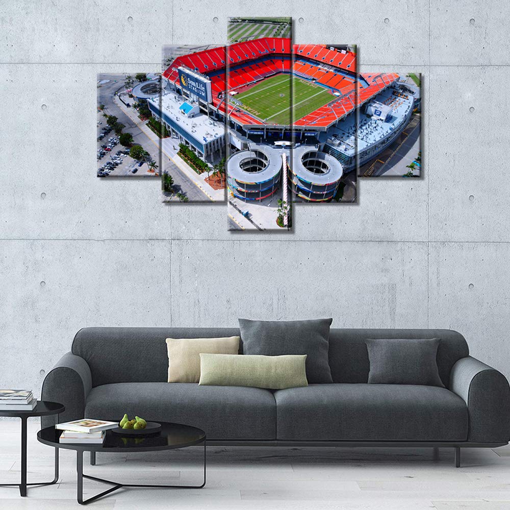 Native American Baseball Stadium Painting - Miami Baseball Field Wall Art, 5-Panel Canvas Decor for Living Room, Giclee Framed & Ready to Hang (60