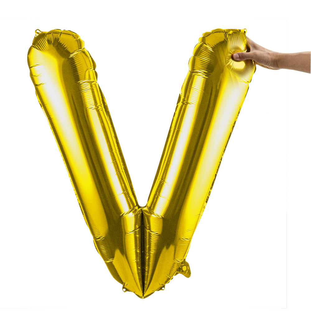 Balloonify Gold Mylar Letter V Balloon - 40 Inch Large Foil Alphabet Balloon for Birthday Party Decorations, Wedding, Anniversary & Baby Shower Events