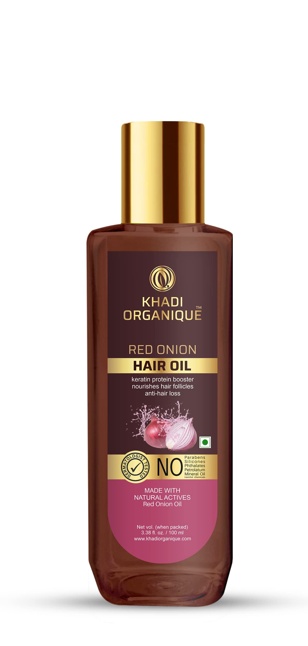 Khadi Organique Red Onion Hair Oil for Hair Growth & Hair Fall Control - 100ml | SLS & Paraben Free | Promotes Stronger, Thicker Hair | Perfect for Daily Scalp Massage & Hair Care Routine
