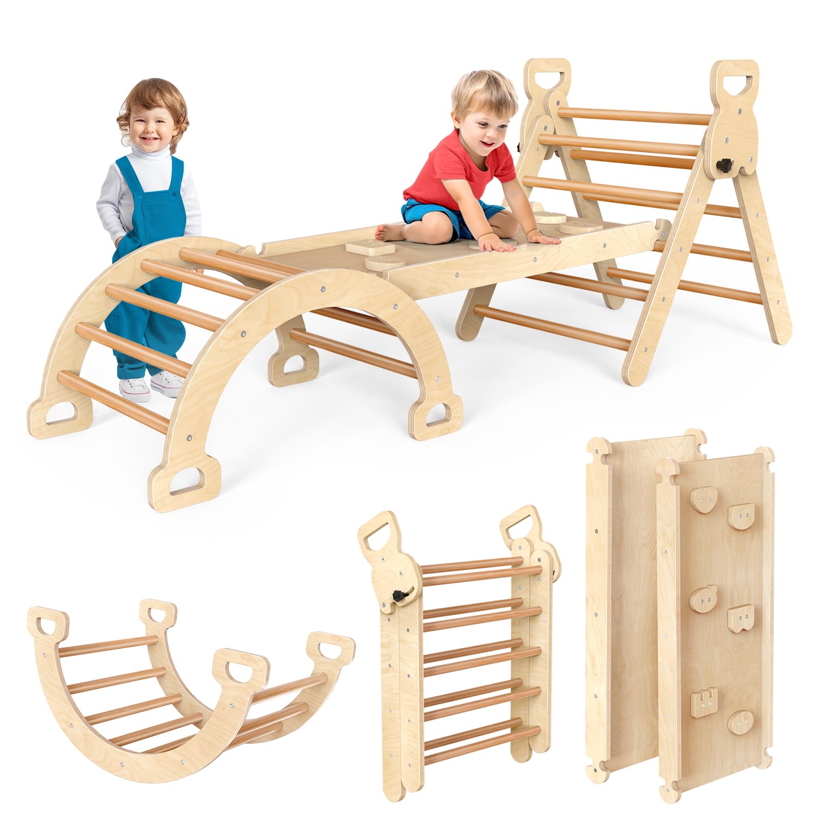 Montessori Pikler Triangle Climbing Set - Wooden Toddler Play Gym for Indoor & Outdoor - Slides & Climbing Toys for Kids Ages 1-3 - Perfect for Home Playrooms, Daycares & Backyard Adventures