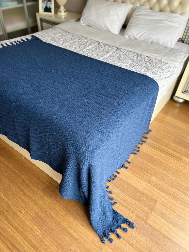 EVALAND 48x60 Inches Turkish Cotton Blanket - Ultra Soft Machine Washable Throw Blanket for Bed, Couch, Sofa & Travel - Dark Navy Blue Cozy Blanket for Home, Office & Gifts