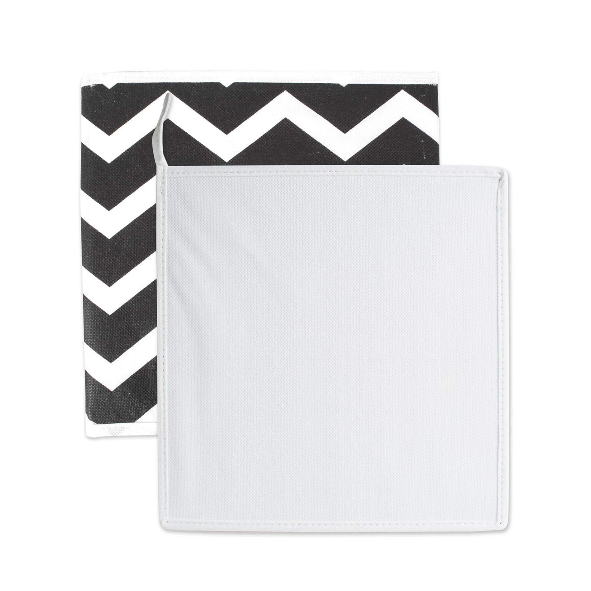 Modern 2-Pack Black Chevron Pattern Nonwoven Polyester Storage Cubes - 11 Inch Foldable Fabric Bins for Home Organization, Closet, Nursery & Office Decor
