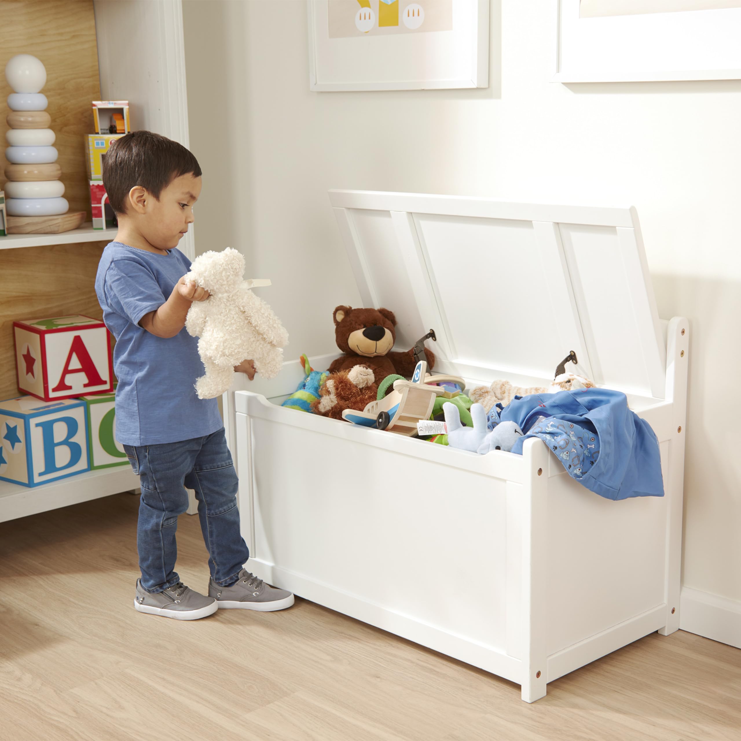 Melissa & Doug White Wooden Toy Chest for Kids - Playroom Storage Organizer & Toy Box | Durable Children's Furniture for Bedroom, Nursery, or Play Area | Perfect for Organizing Toys, Books, and Games
