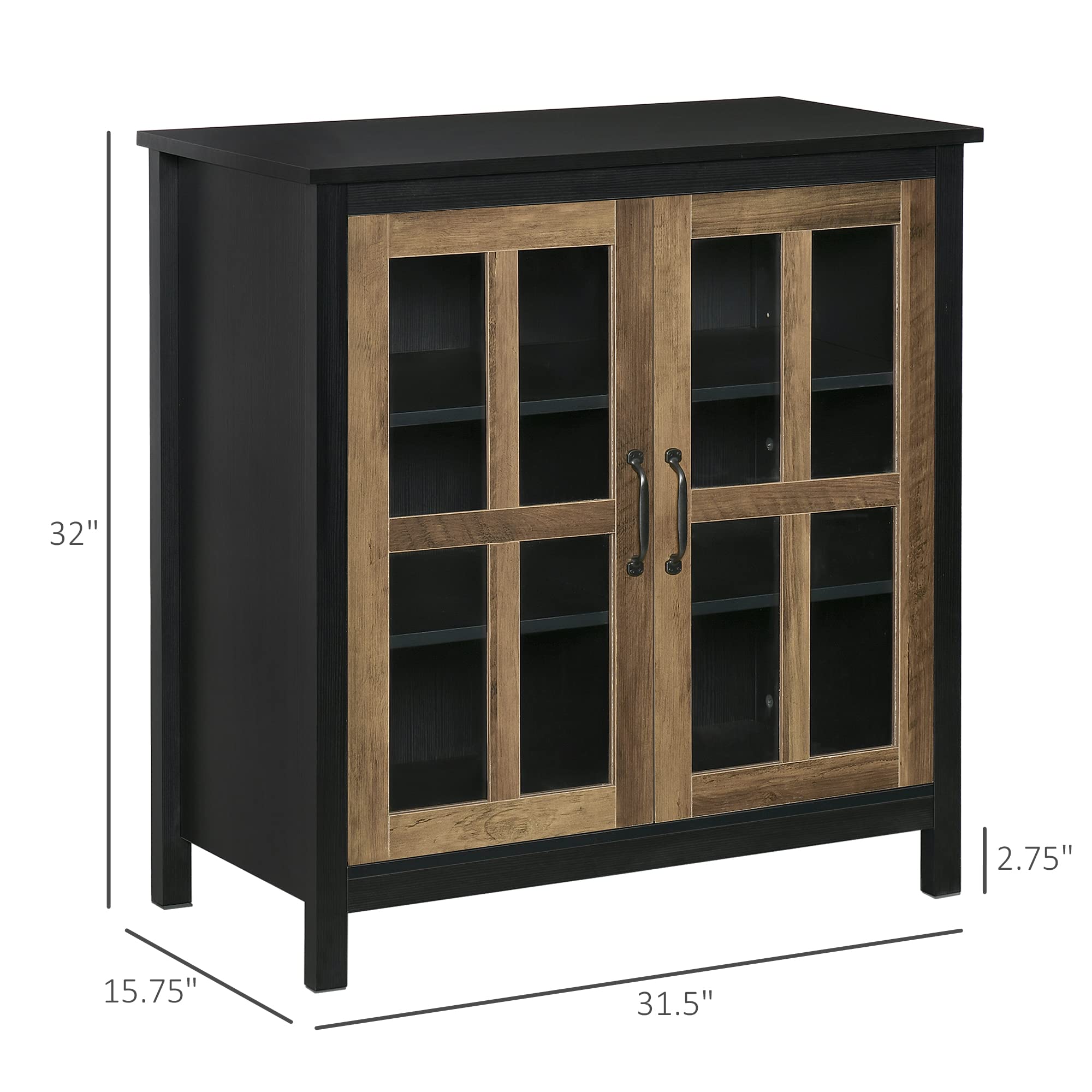 HOMCOM Sideboard Buffet Cabinet with Glass Doors - Kitchen Storage Cabinet, Entryway Accent Furniture with Adjustable Shelves for Living Room - Black Wood Grain Finish | Perfect for Dining Room Storage, Hallway Decor & Home Organization