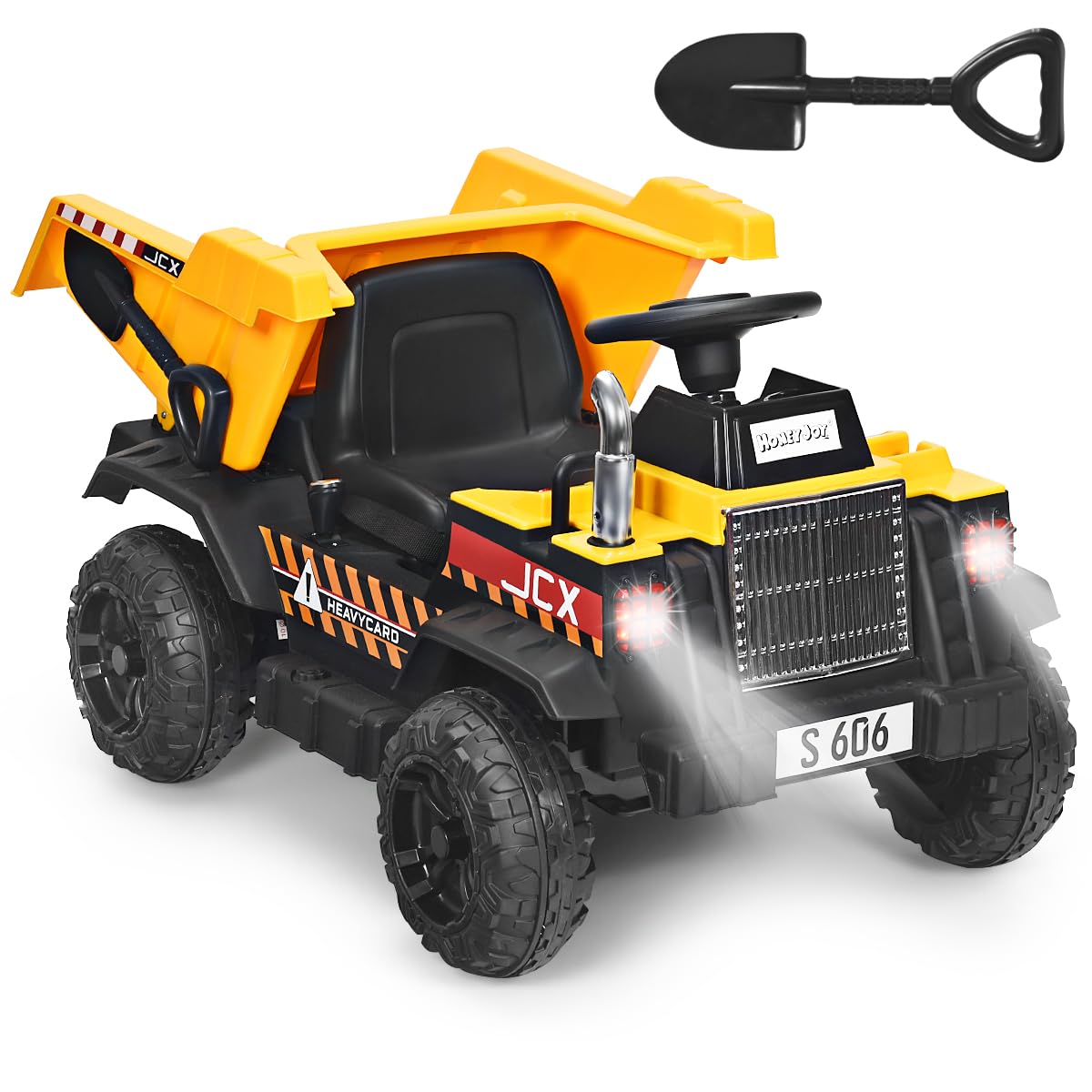 **HONEY JOY 12V Kids Ride On Dump Truck - Electric Battery-Powered Construction Toy with Remote Control, Dump Bed & Shovel, Music & LED Lights - Slow Start Safety Feature - Perfect Gift for Boys & Girls (Yellow) - Ideal for Indoor & Outdoor Play, Birthday & Holiday Gifts**
