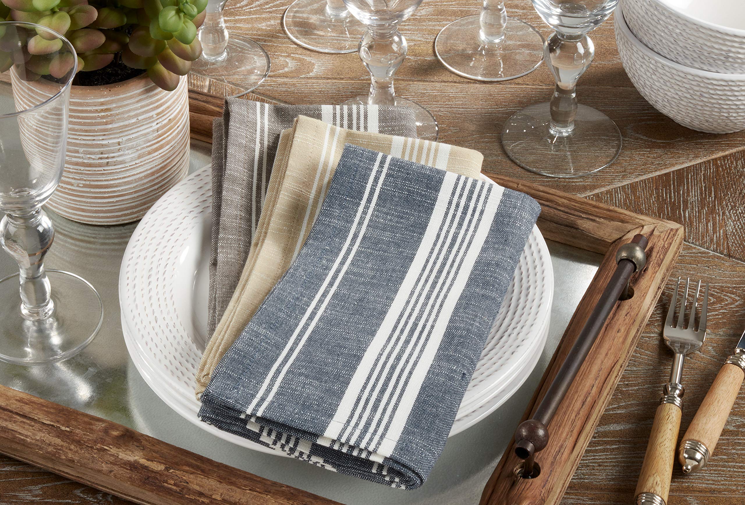 Premium Striped Cotton Table Napkins Set of 4 - Soft & Absorbent Dinner Napkins for Everyday Use, Parties & Formal Dining - Machine Washable & Durable