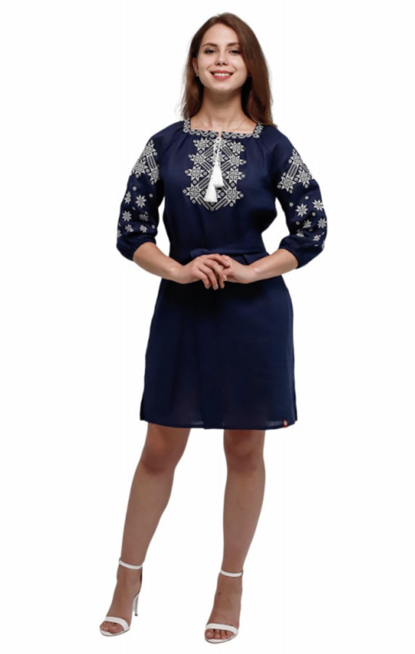 Ukrainian Vyshyvanka Embroidered Linen Sundress - Floral Summer Dress for Women (Size M) | Traditional Ukrainian Folk Dress for Festivals, Weddings & Casual Wear