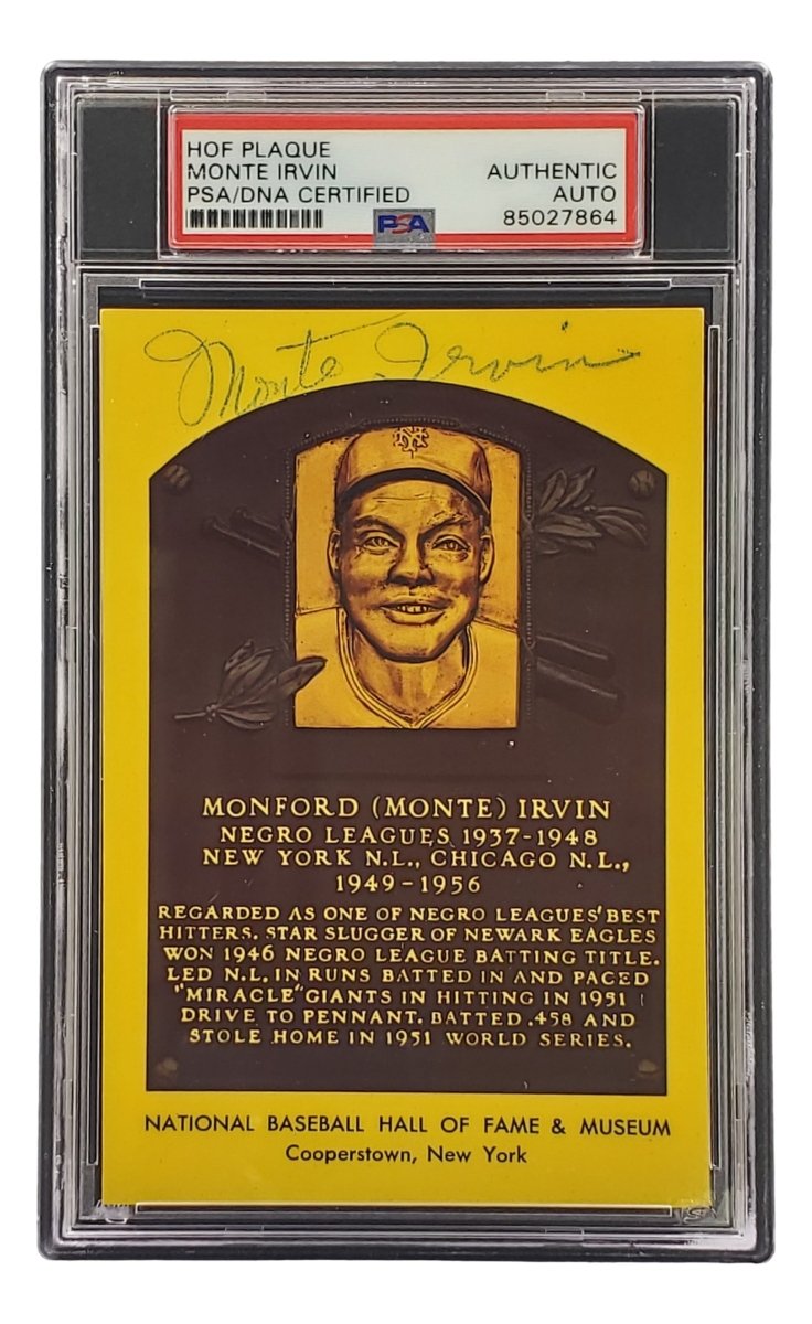Authentic Monte Irvin Signed 4x6 New York Giants HOF Plaque Card with PSA/DNA Certification 85027864 - Perfect for Baseball Memorabilia Collectors and Sports Fans Display