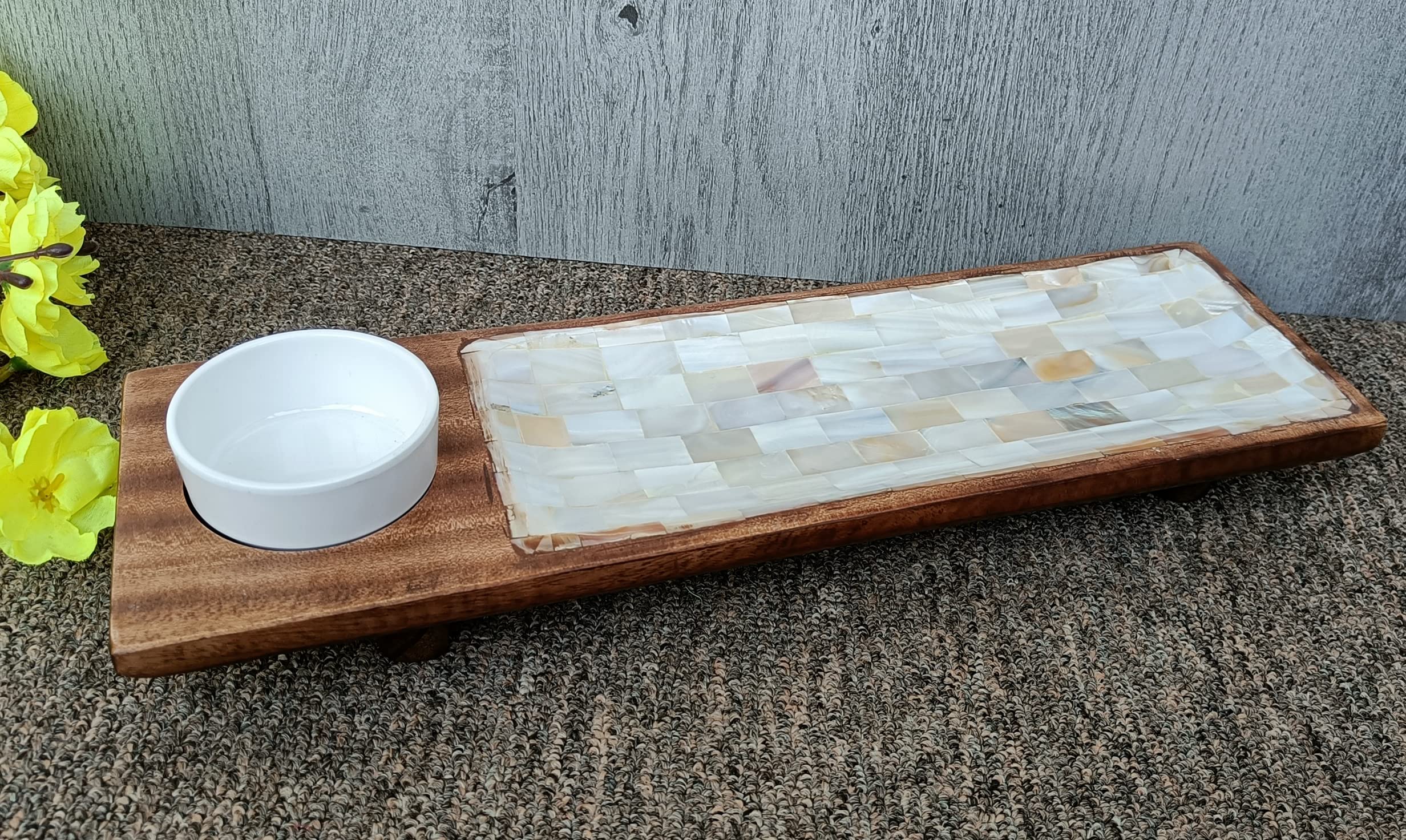 Acacia Wood Serving Tray with Shell Base - for Fruits, Snacks & Salads at Home