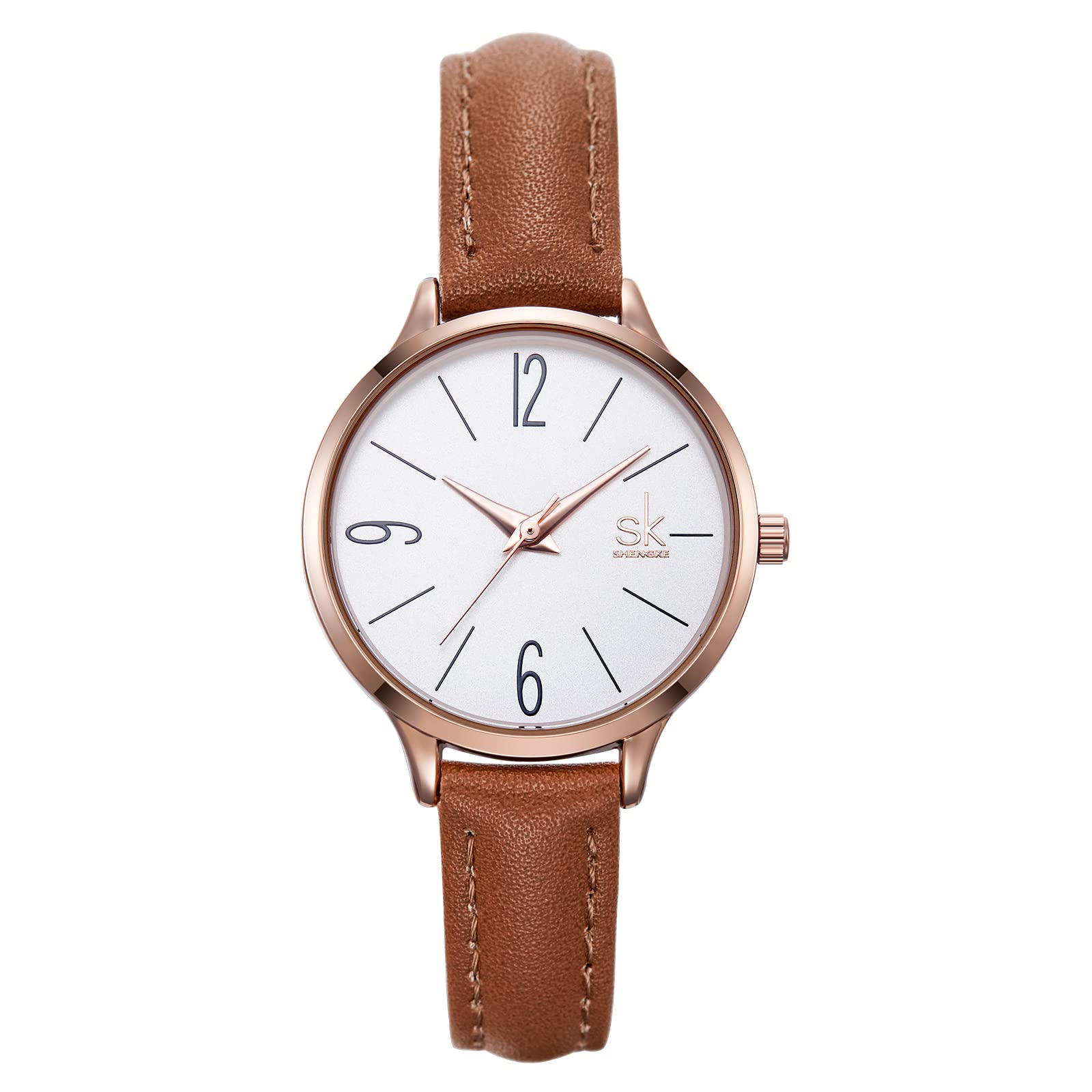 SHENGKE Women's Watches - Elegant Quartz Leather Strap Watch for Women, Minimalist Design for Formal & Casual Wear, Waterproof with Gift Box - Perfect for Office, Dating & Everyday Fashion Accessory