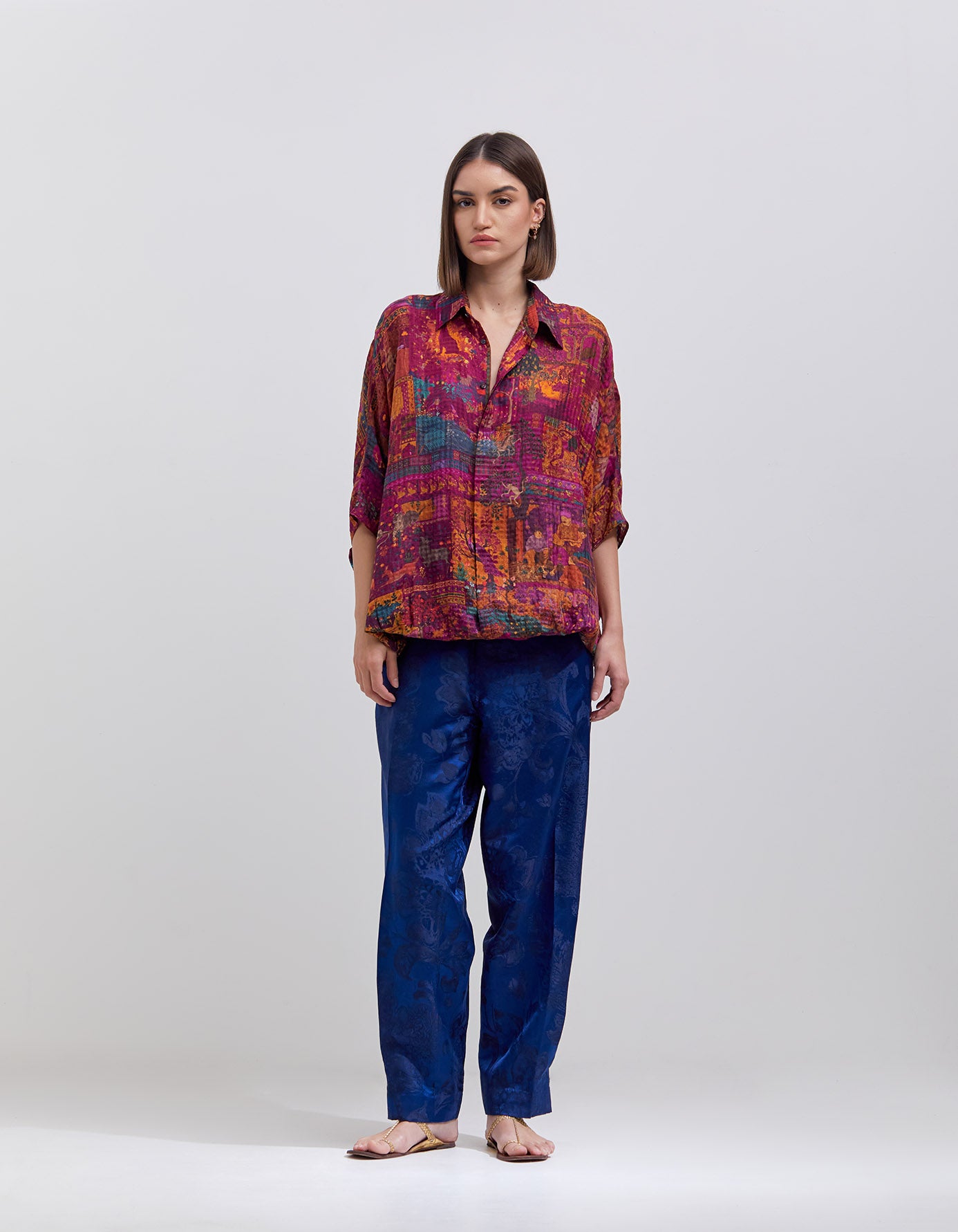 Aasha Women's Silk Checkered Crimson Blouse - Elegant & Comfortable for Work, Parties & Special Occasions