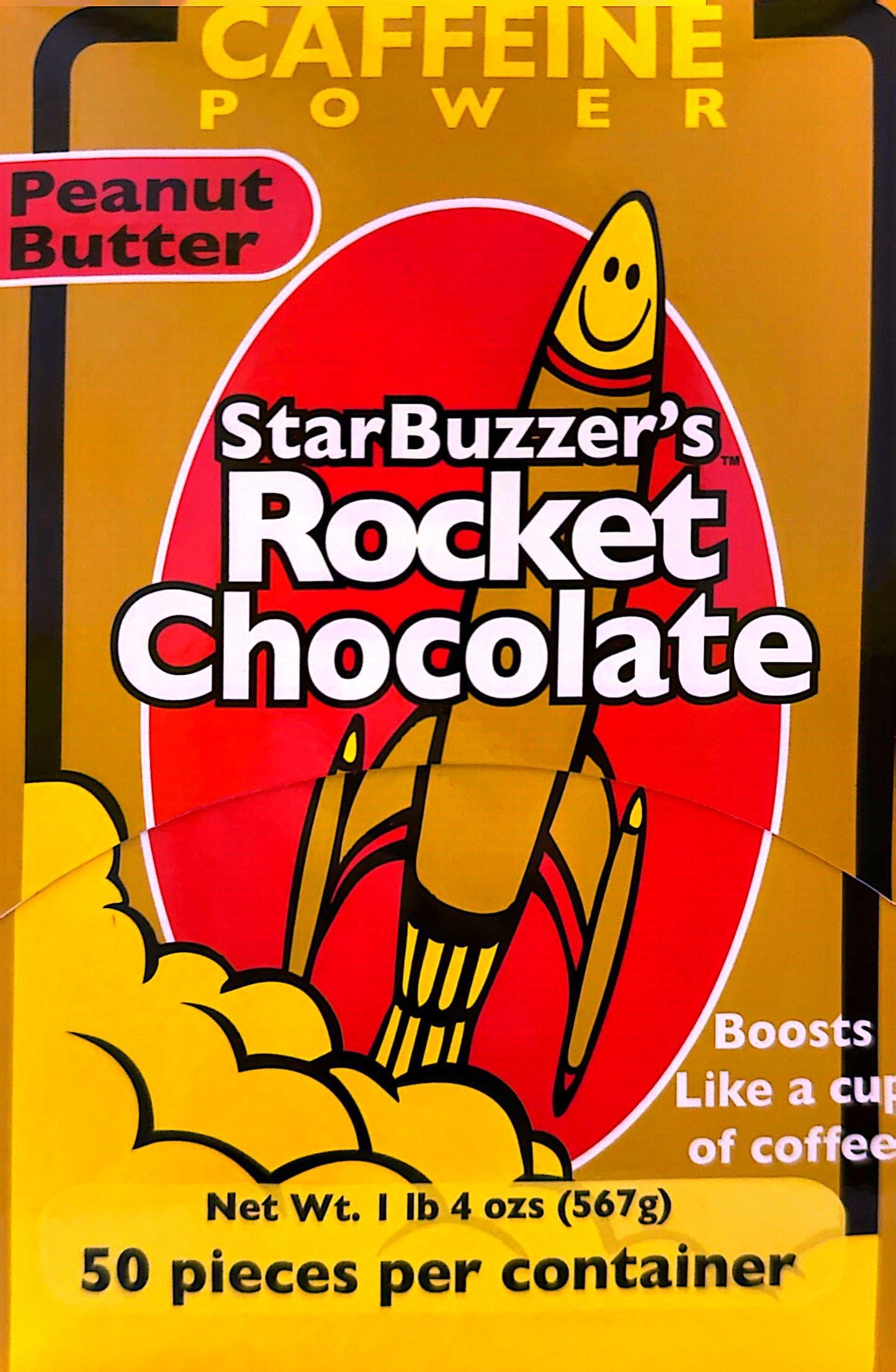 Rocket Chocolate Milk Chocolate Peanut Butter Flavored Caffeinated Chocolate Truffles - 50 Count Mini Bites - Perfect for Energy Boost, Office Snacks & Gift Giving