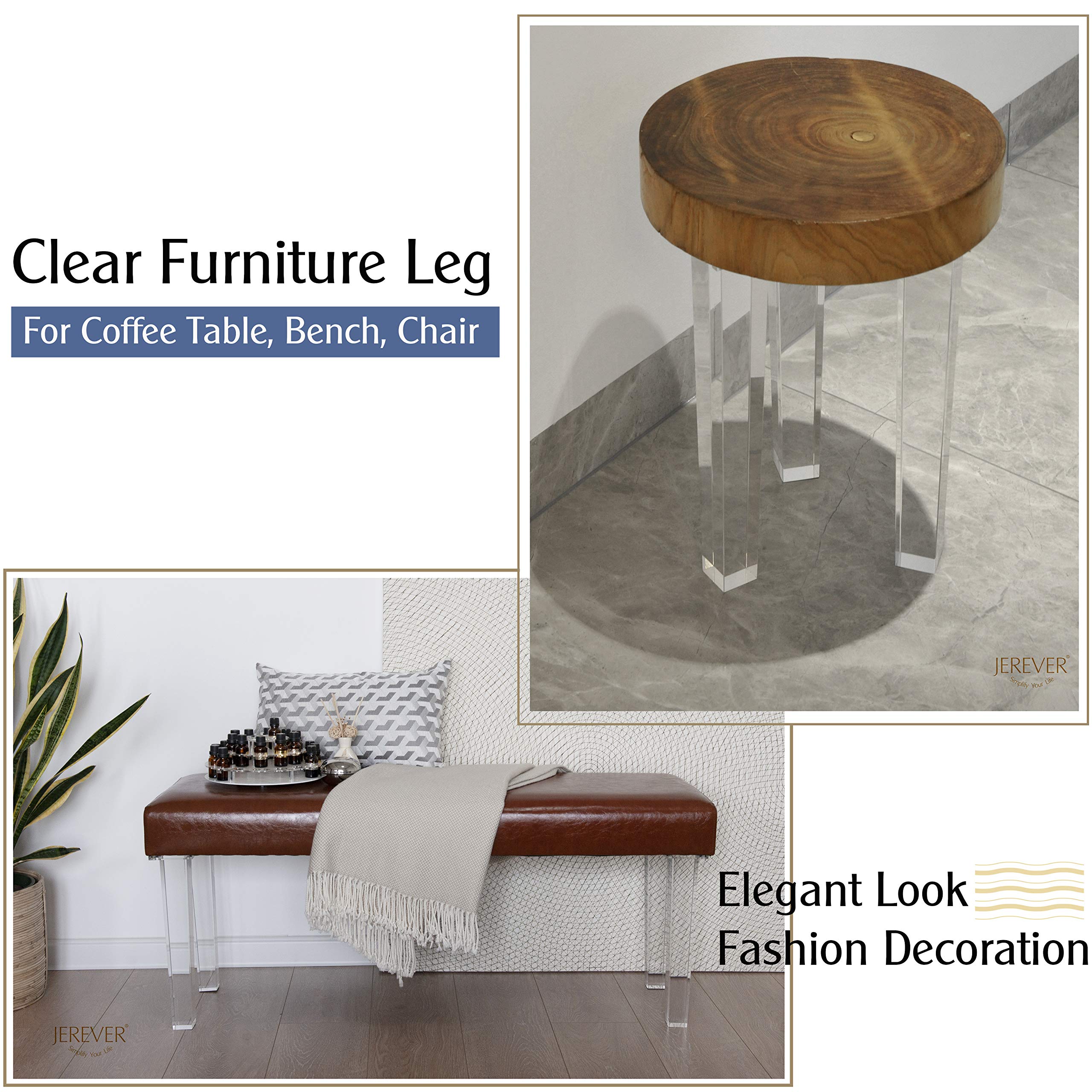 JEREVER 16 Inch Clear Acrylic Furniture Legs Set of 4 - Modern Square Replacement Legs for Coffee Tables, Desks, Benches & DIY Home Decor Projects | Perfect for Living Room, Office & Bedroom Furniture Upgrades