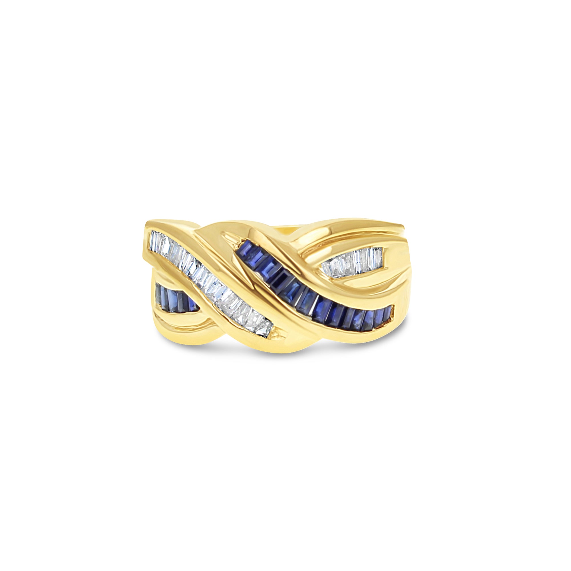14k Yellow Gold Sapphire & Diamond Baguette Cocktail Ring | Elegant Jewelry for Parties, Weddings & Special Occasions
