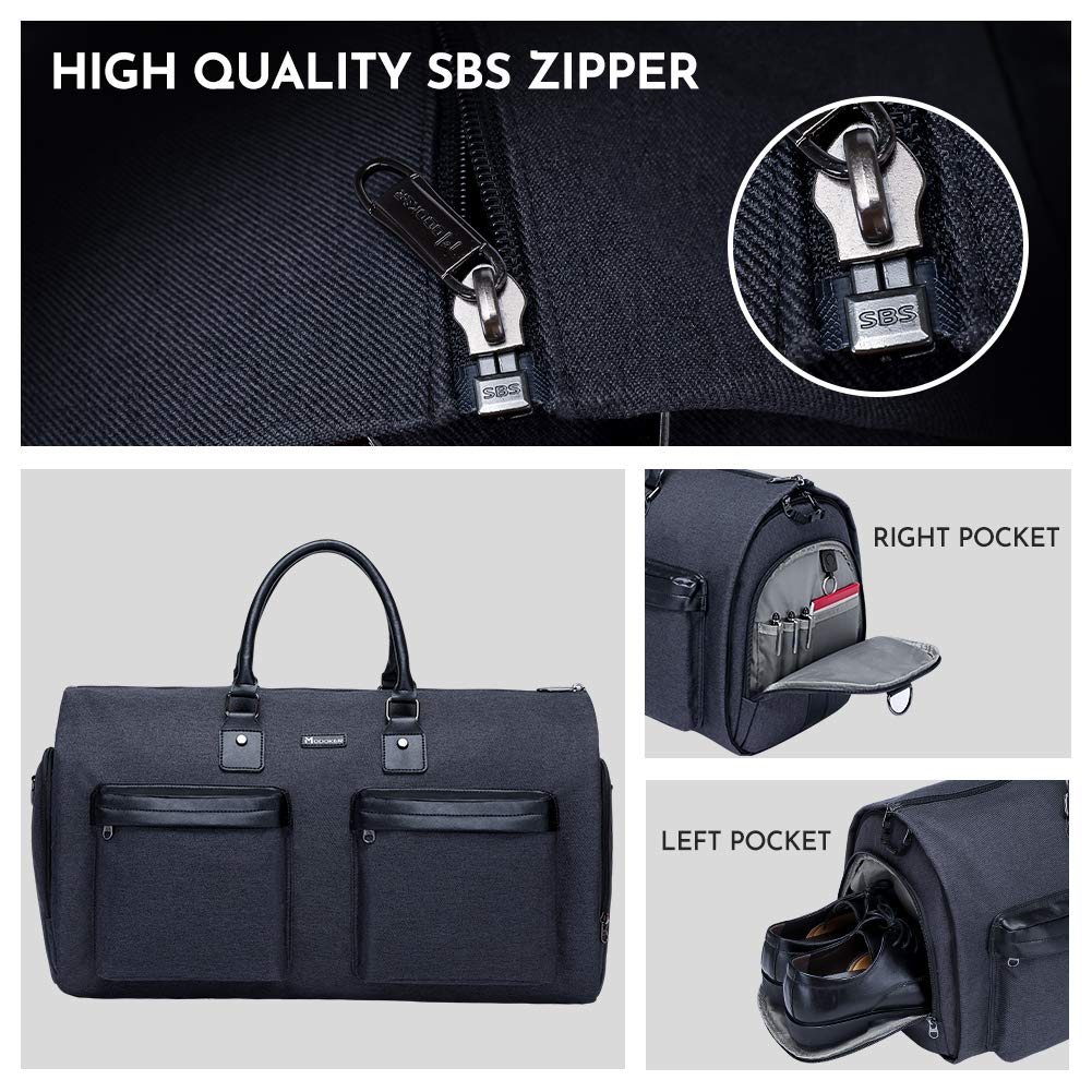 Modoker 2-in-1 Convertible Garment & Duffel Bag with Toiletry Pouch - Carry On Luggage for Business Travel, Suitcase for Men & Women - Multi-Functional Hanging Suit Bag (Black) - Perfect for Business Trips, Weddings & Formal Events
