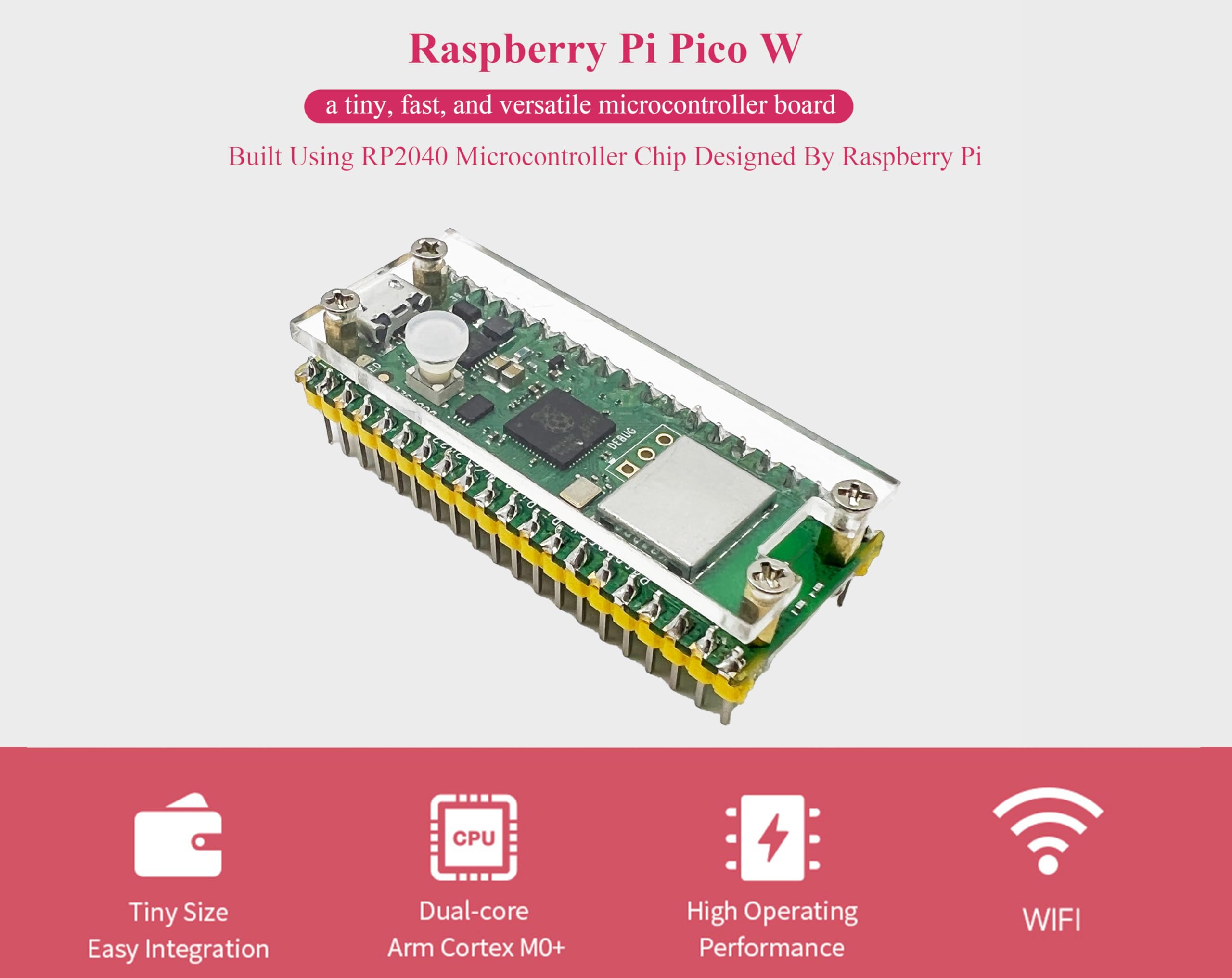Raspberry Pi Pico W Pre-Soldered Header with WiFi 2.4GHz - RP2040 Dual-Core ARM Cortex M0+ Processor - Includes Pico W Board & Protective Case for IoT Projects, Robotics & DIY Electronics