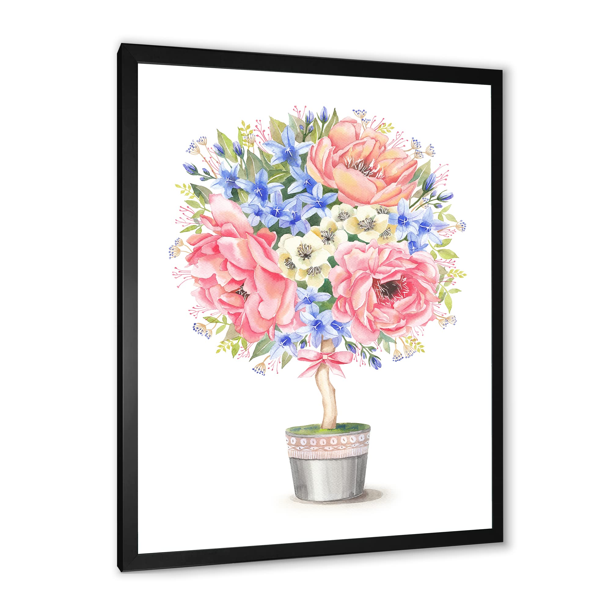 DesignQ Farmhouse Floral Potted Tree Wall Art with Bow - Perfect for Living Room, Bedroom & Home Decor