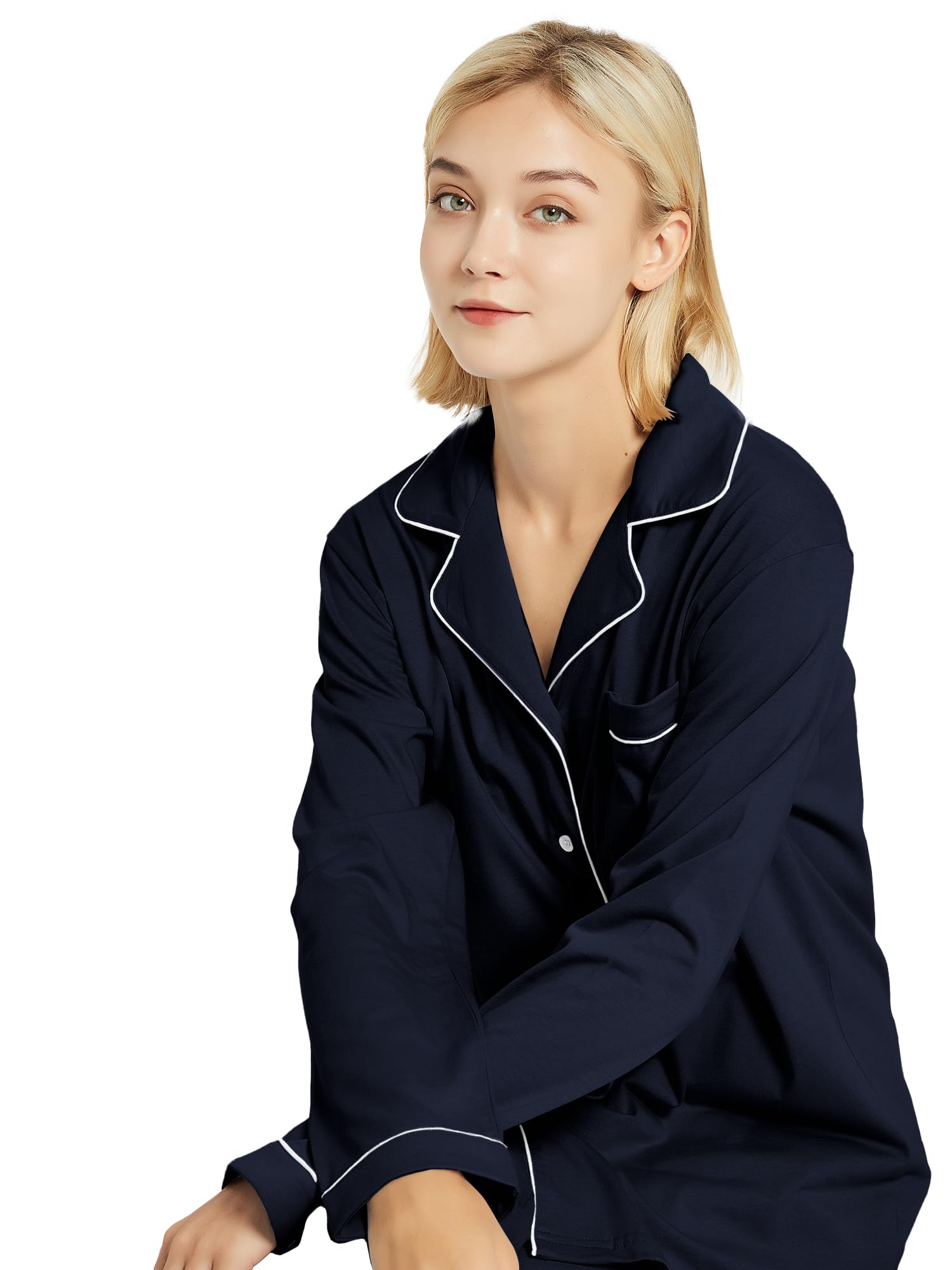 Women's Cotton Pajama Set - Long Sleeve Button Down Sleepwear for Cozy Nights