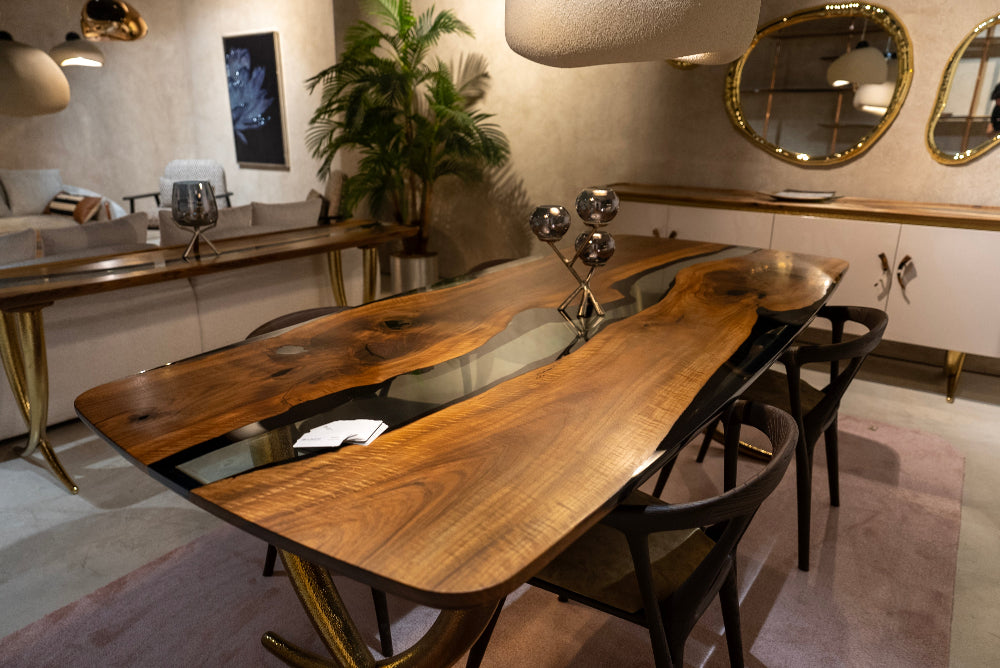 Luxury Epoxy Resin Dining Table with Ivory Shaped Legs - Modern Home Decor for Living Room, Dining Room & Office