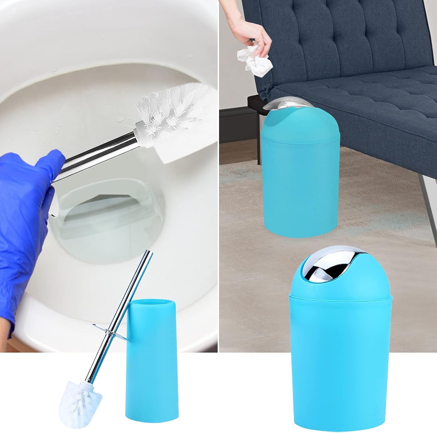 6-Piece Blue Plastic Bathroom Accessories Set - Includes Soap Dispenser, Toothbrush Holder, Trash Can, Soap Dish, Toothbrush Cup & Lotion Bottles - Perfect for Bathroom Organization & Home Decor