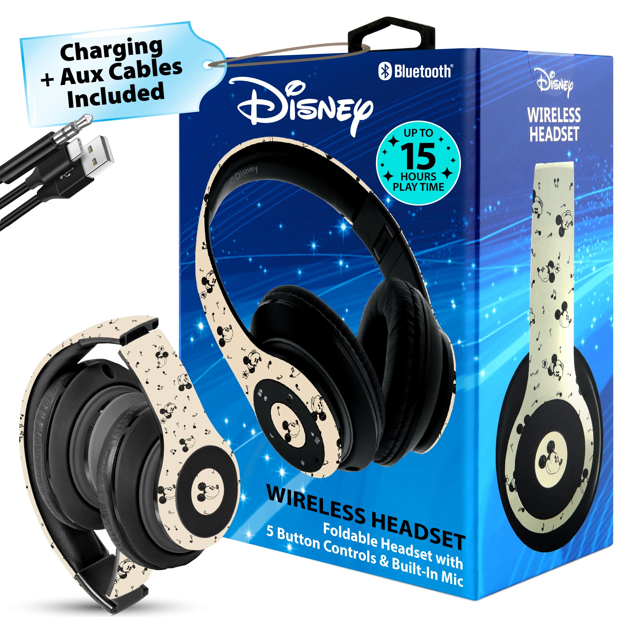 Disney Mickey & Minnie Mouse Bluetooth Headphones Over-Ear Wireless & Wired Foldable Stereo Headset with Mic - Perfect for Halloween, Christmas, Birthday Gifts for Adults & Kids - Great for Travel, School, and Home Use