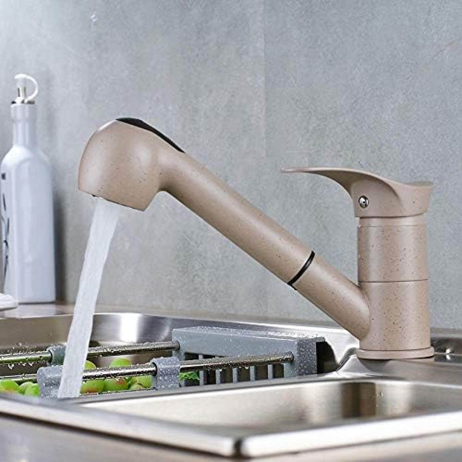 CRJUS Beige Kitchen Faucet - Water Saving Pull Out Spray Sink Faucet with 360° Swivel Spout, Hot & Cold Mixer Brass Tap for Modern Kitchens | Perfect for Washing Dishes, Filling Pots & Daily Kitchen Tasks