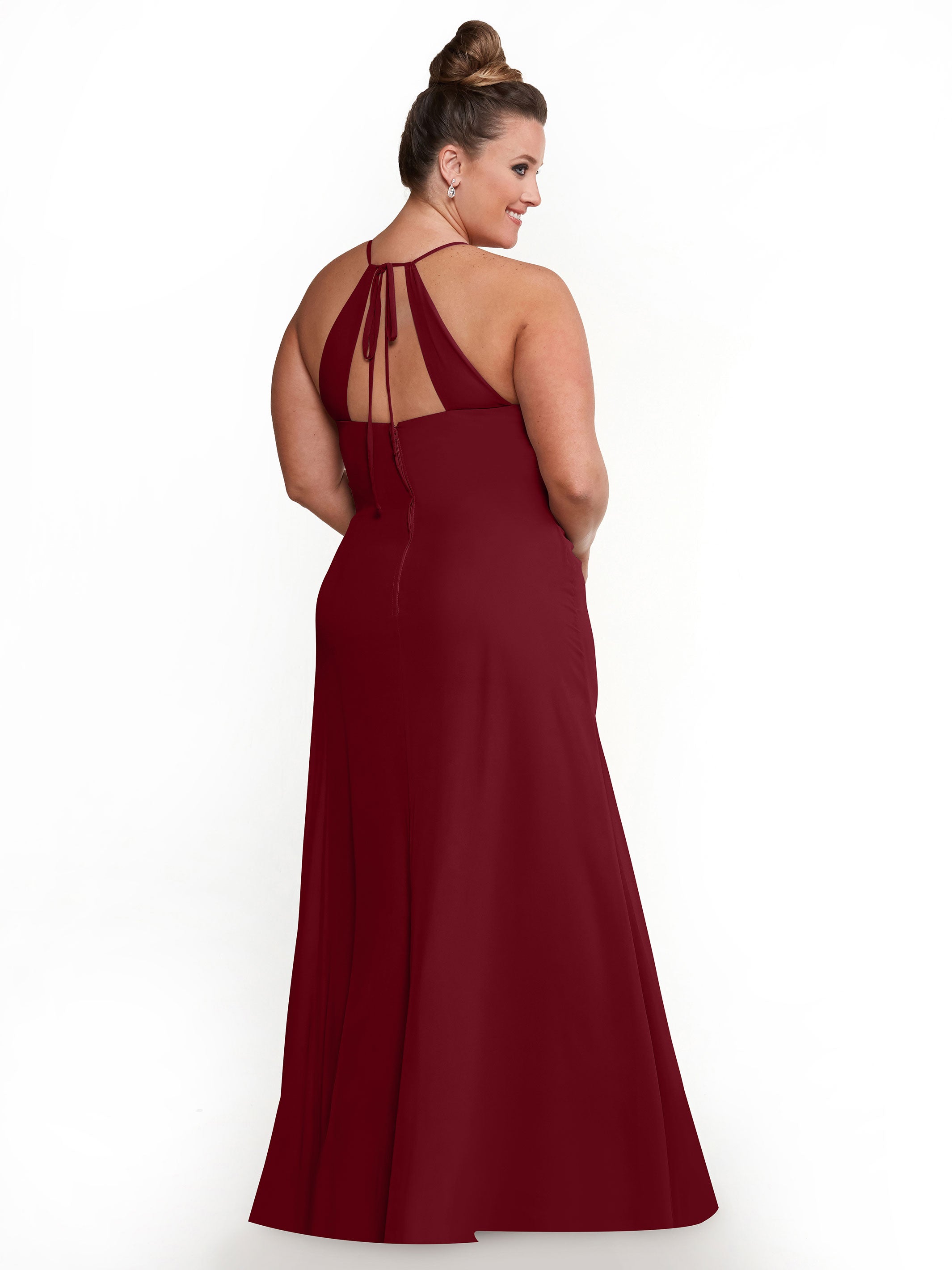 Elegant A-Line Chiffon Bridesmaid Dress with Keyhole Halter Neckline - Perfect for Weddings, Formal Events & Special Occasions