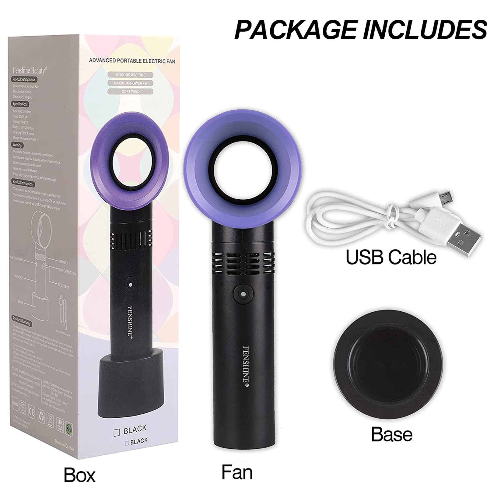 Portable USB Rechargeable Mini Bladeless Handheld Fan - Eyelash Extension Dryer & Air Conditioning Blower | Essential Lash Tool for Salons & Home Use | Perfect for Eyelash Technicians & DIY Beauty (Black)