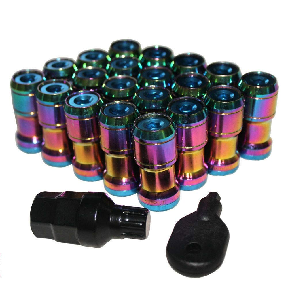 20pcs M12x1.5 Extended Steel Wheel Lug Nuts with Key - Compatible with Neo Chrome Rims - Perfect for Off-Road Vehicles, Trucks & Custom Car Modifications