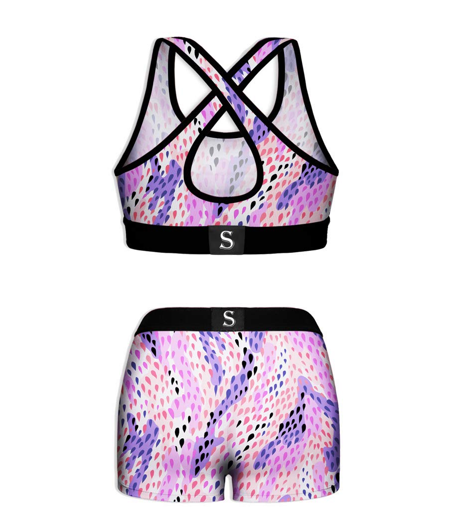Sunshine Swing Women's 2-Piece Print Yoga Outfit - Seamless Tank Top Bra & Shorts Set for Workout, Running, Gym & Lounge Wear