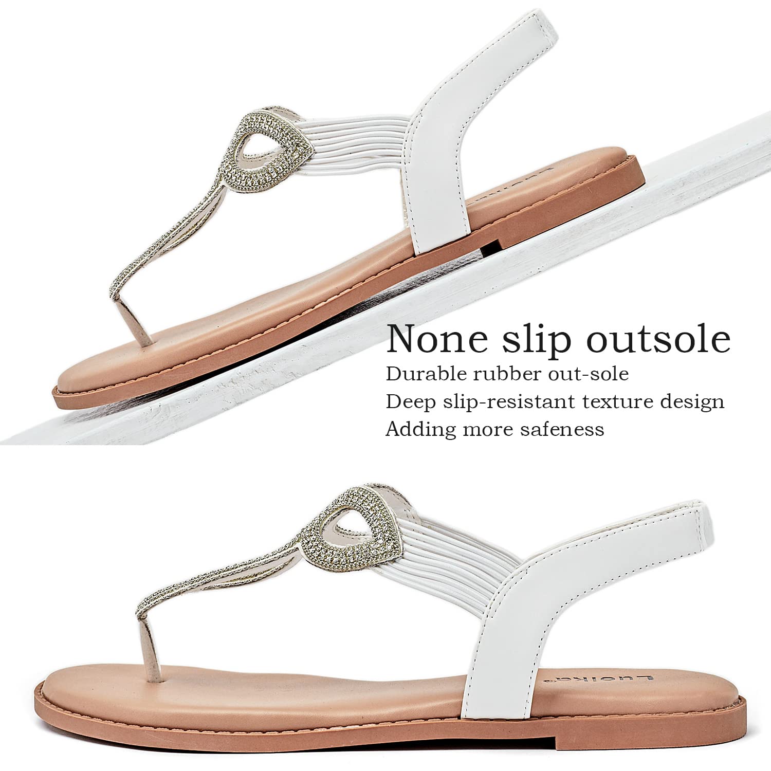 Luoika Women's Wide Width Flat Slides Sandals - Rhinestone Strappy Flip Flops Comfortable Summer Beach Shoes for Women | Perfect for Poolside, Vacation & Casual Outings