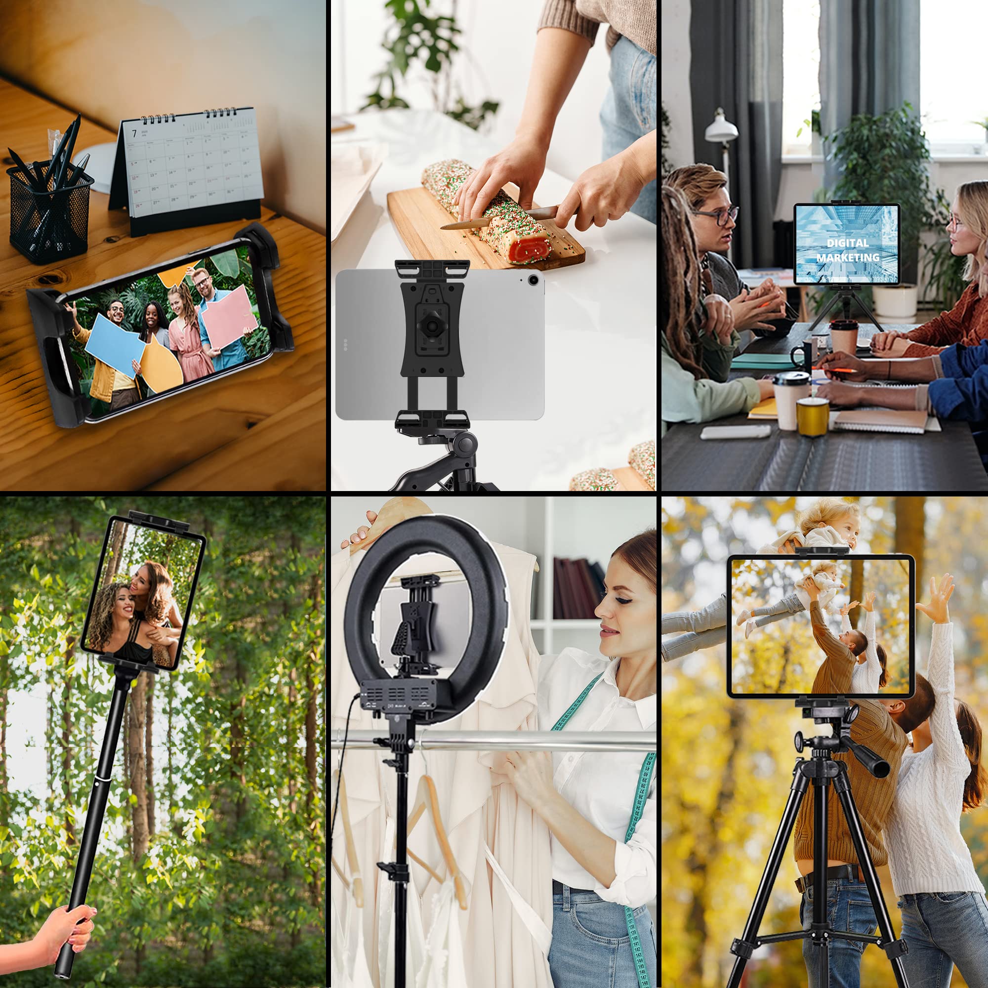 4.7-12.9 Inch Universal Tablet Ball Mount Clip with Gooseneck Stand - Heavy Duty iPad Pro 12.9 Holder, Compatible with Most Tablets - Perfect for Bed, Desk, Kitchen & Car Use