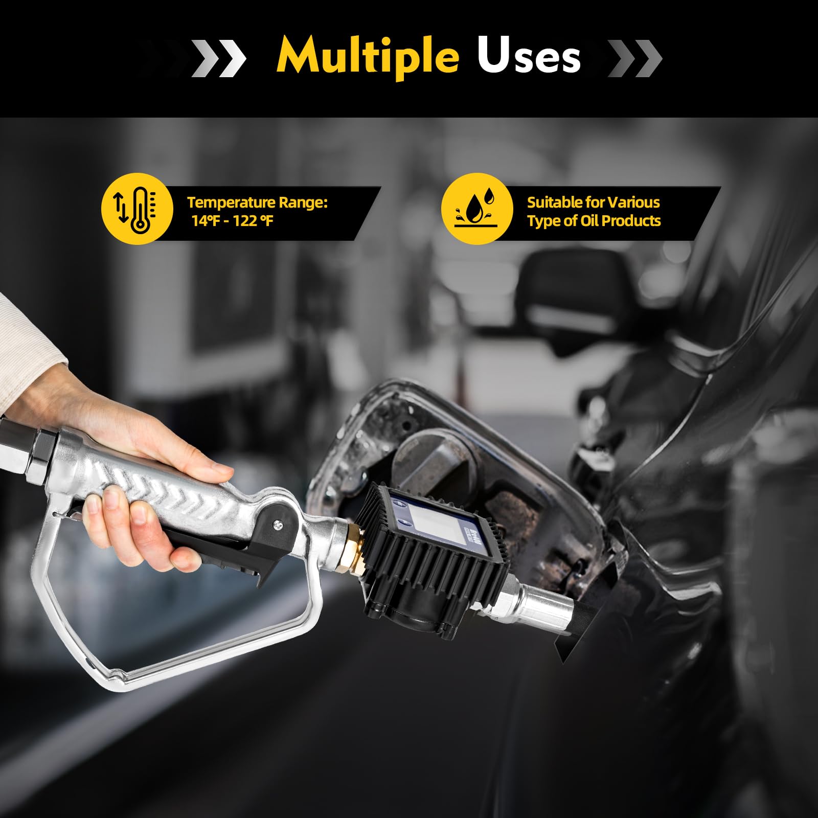 Heavy Duty Digital Oil Transfer Pump - Air Operated Electronic Meter for Gasoline, Diesel & Fluids Dispensing with Control Valve & Nozzle | US Stock | Ideal for Auto Shops, Gas Stations & Industrial Use